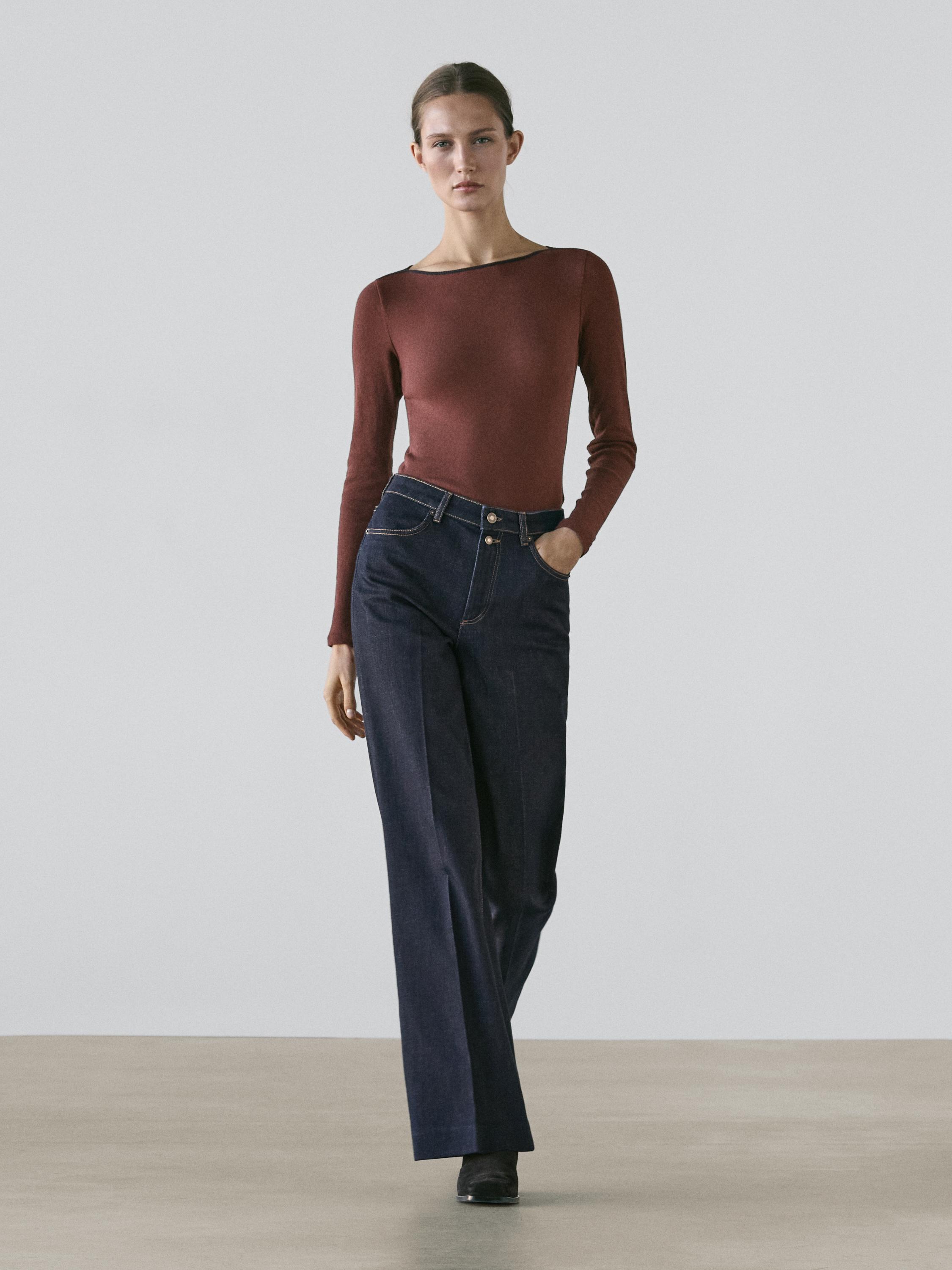 Flared high-waist jeans — DARK BLUE