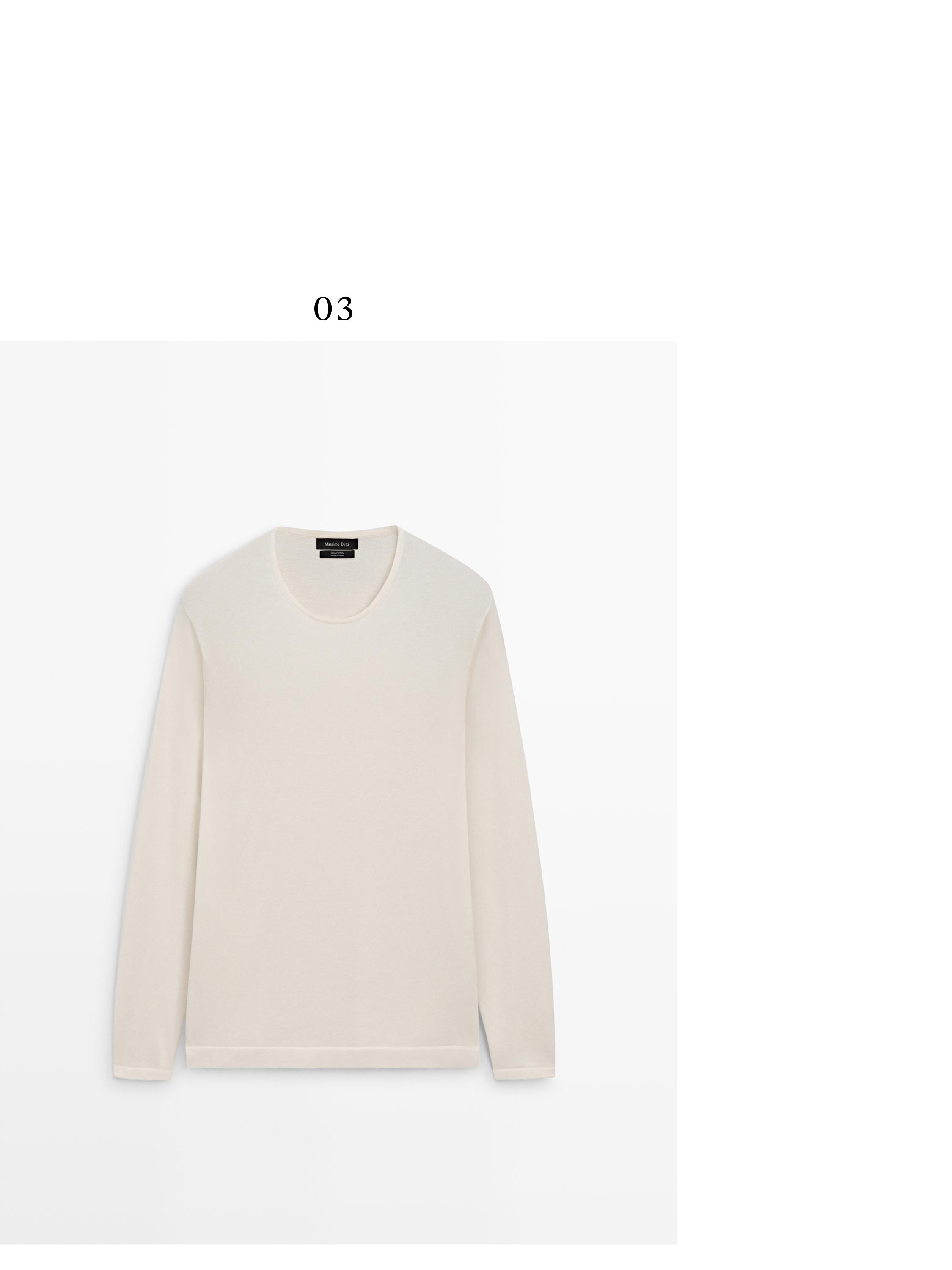 Knit 100% cotton crew neck sweater — OFF WHITE