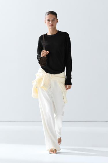 Fine knit round neck sweater — BLACK 1