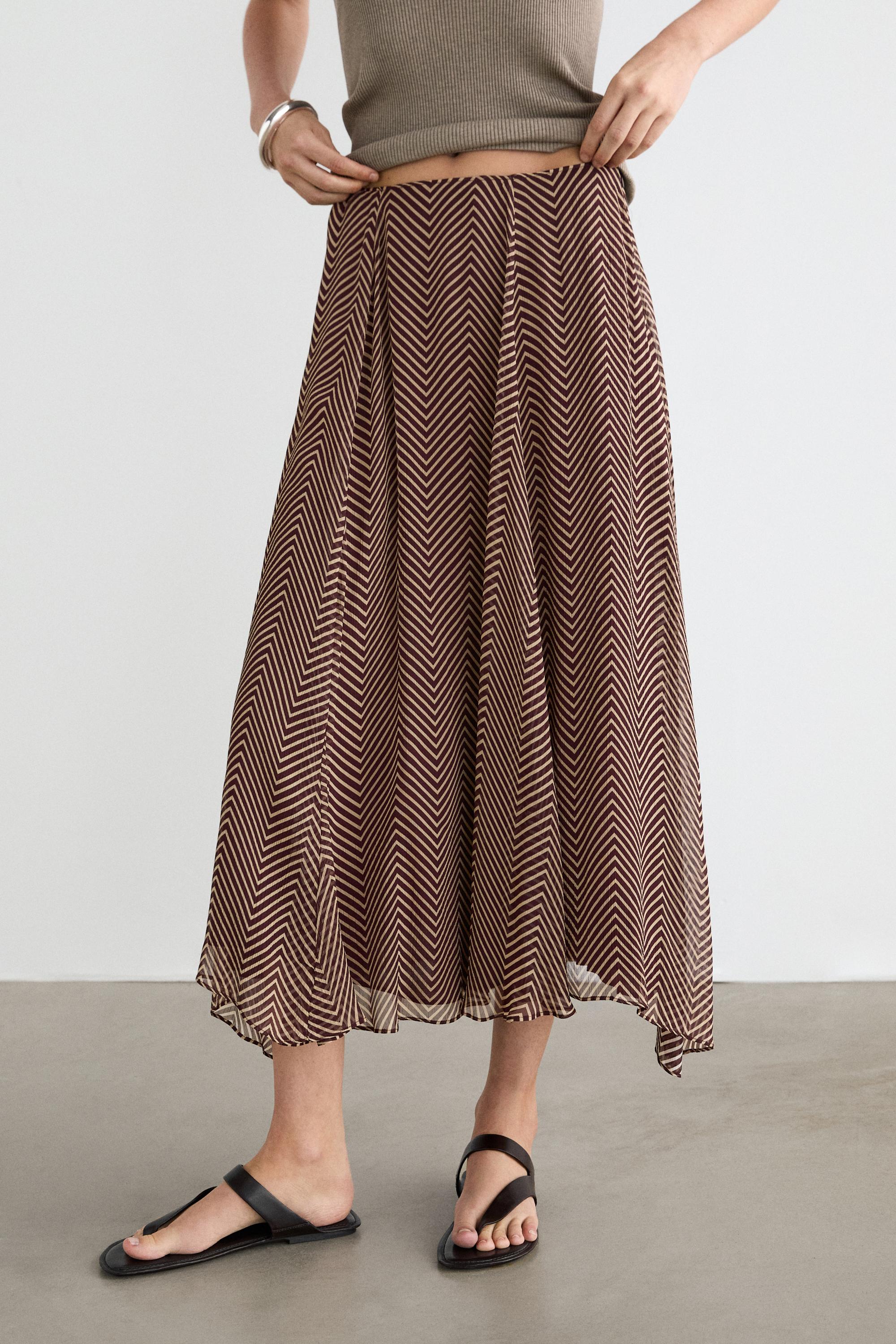 Geometric print flared midi skirt — BURGUNDY