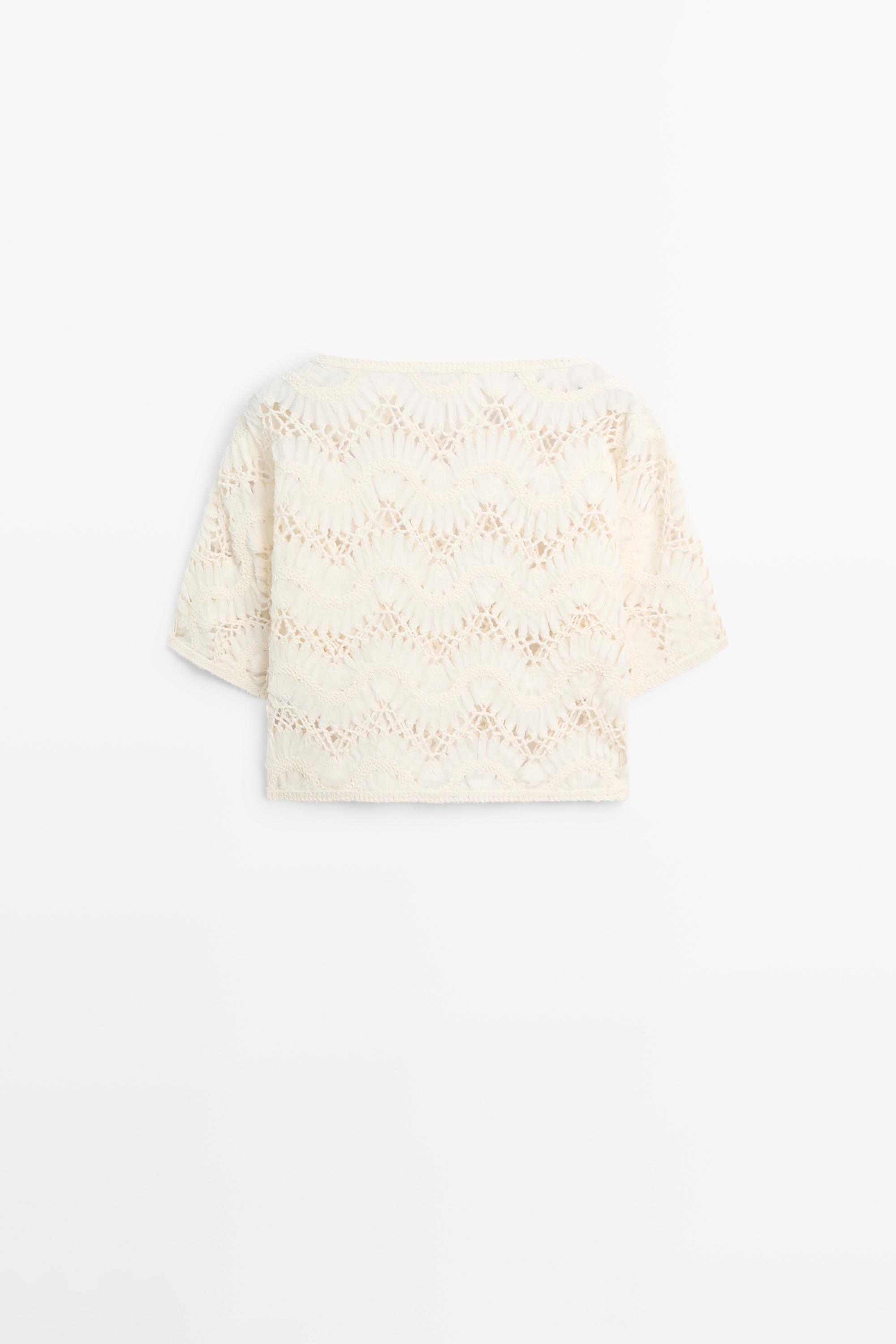 Short sleeve crochet top — CREAM