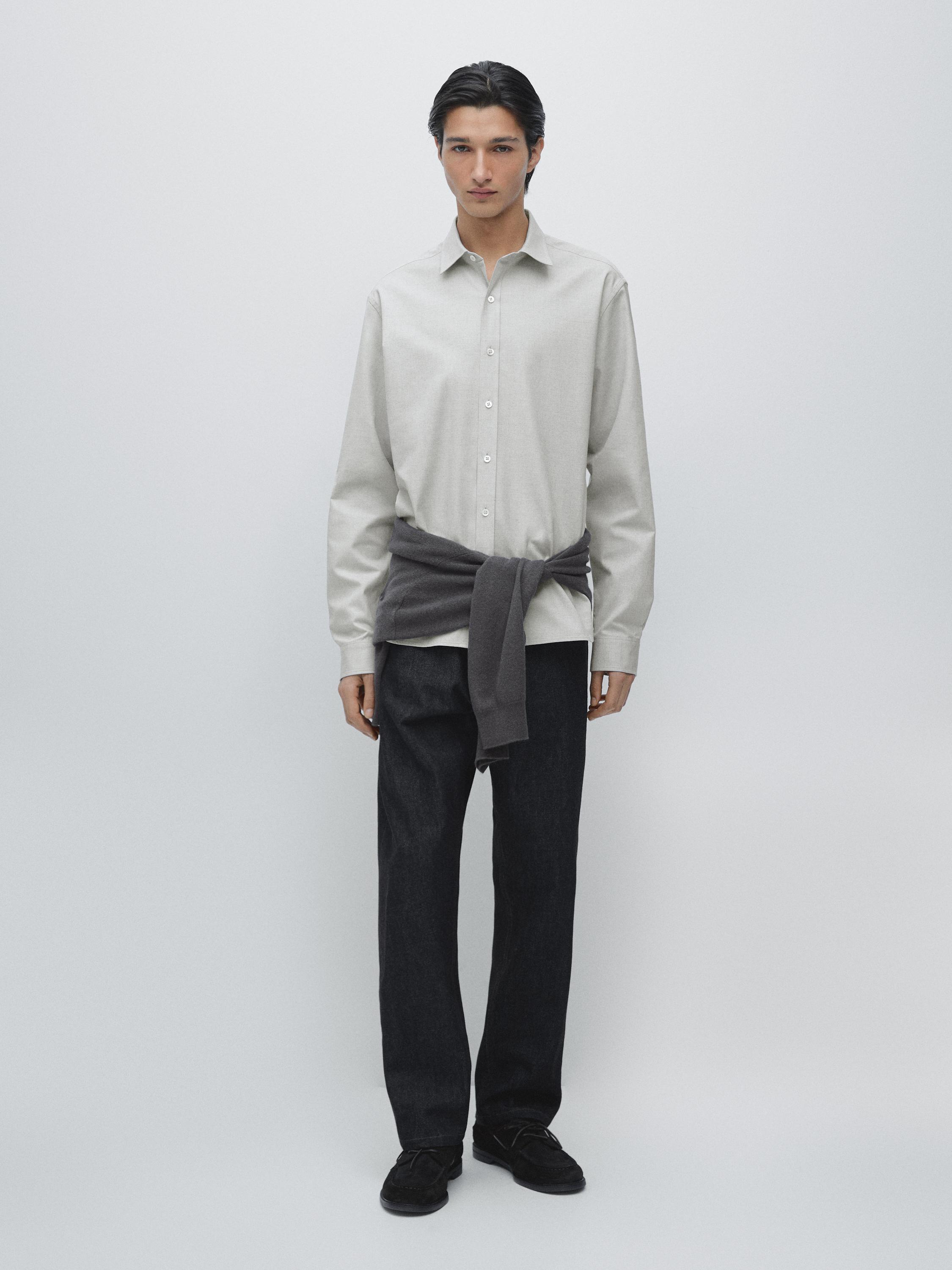 Regular fit cotton blend shirt