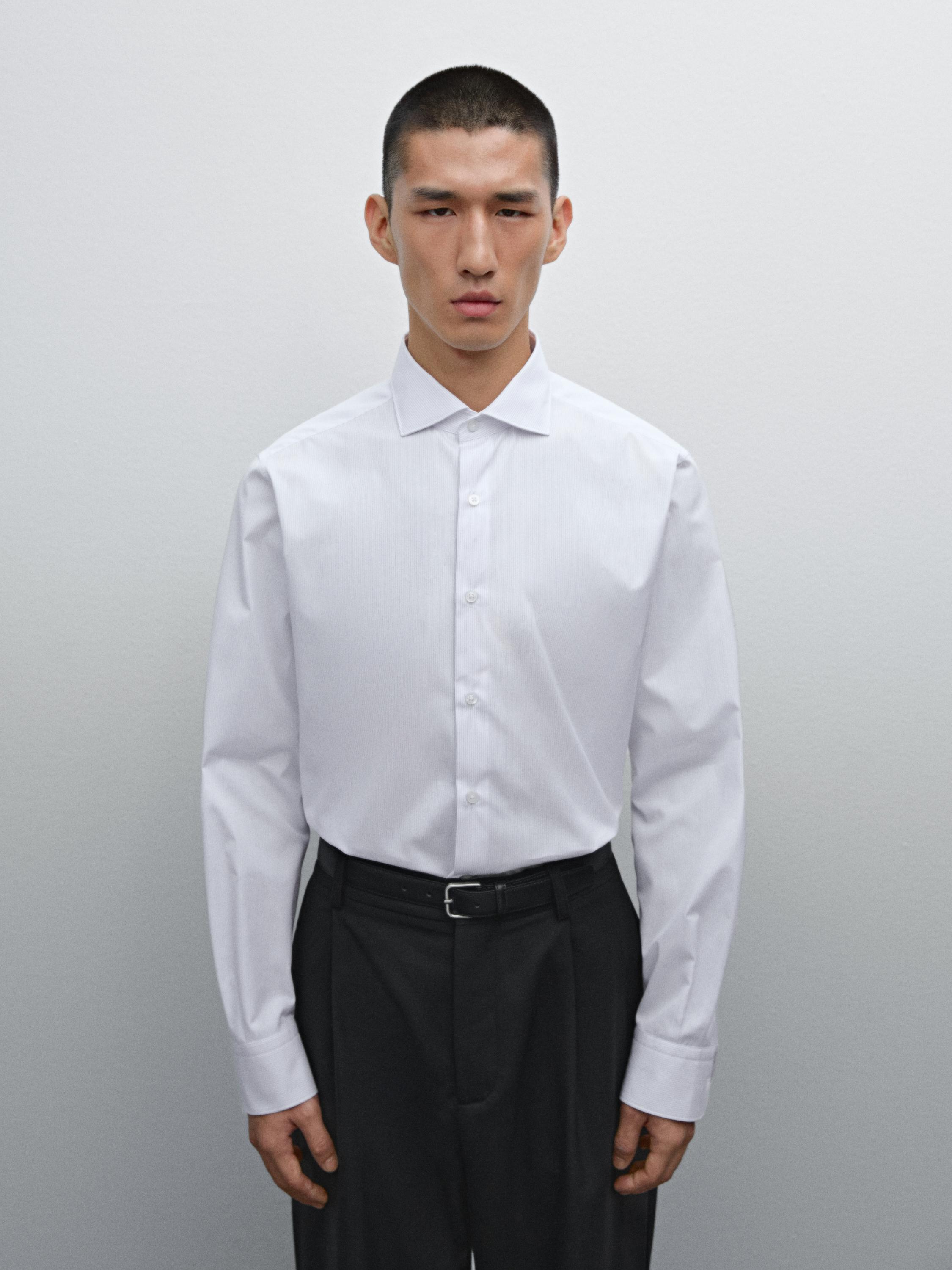 Chemise slim à rayures en coton