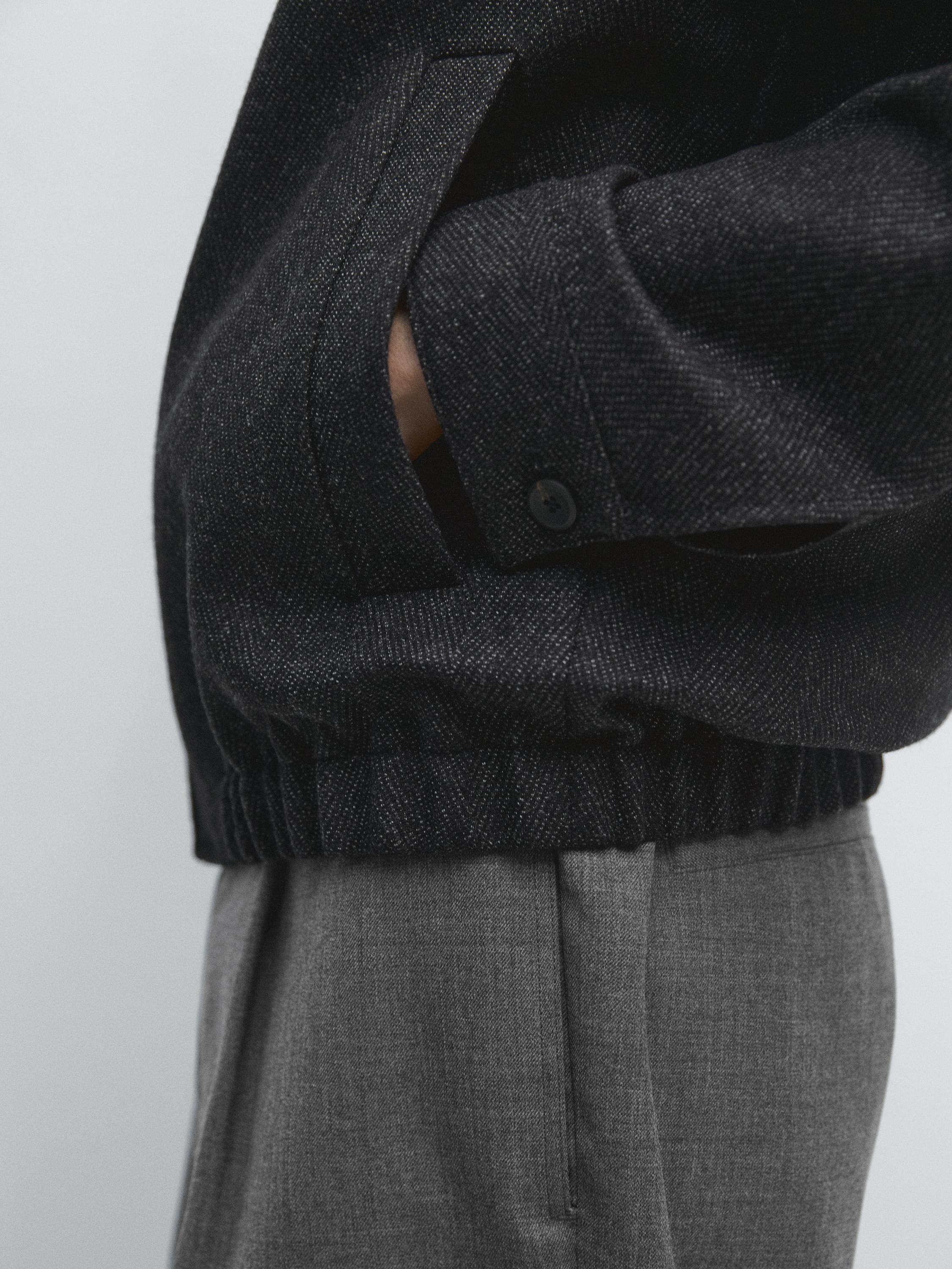 100% wool herringbone bomber jacket — GREY