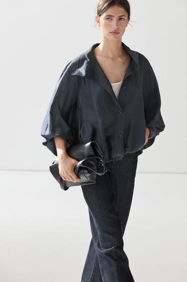 Fluid overshirt with puff detail — FADED BLUE 3
