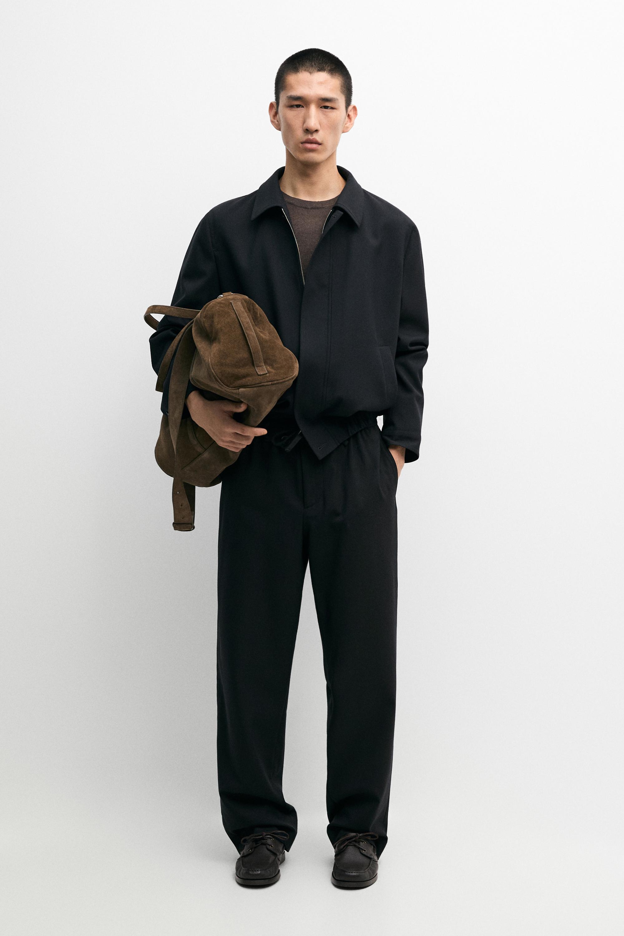 Cool wool textured pants — NAVY BLUE