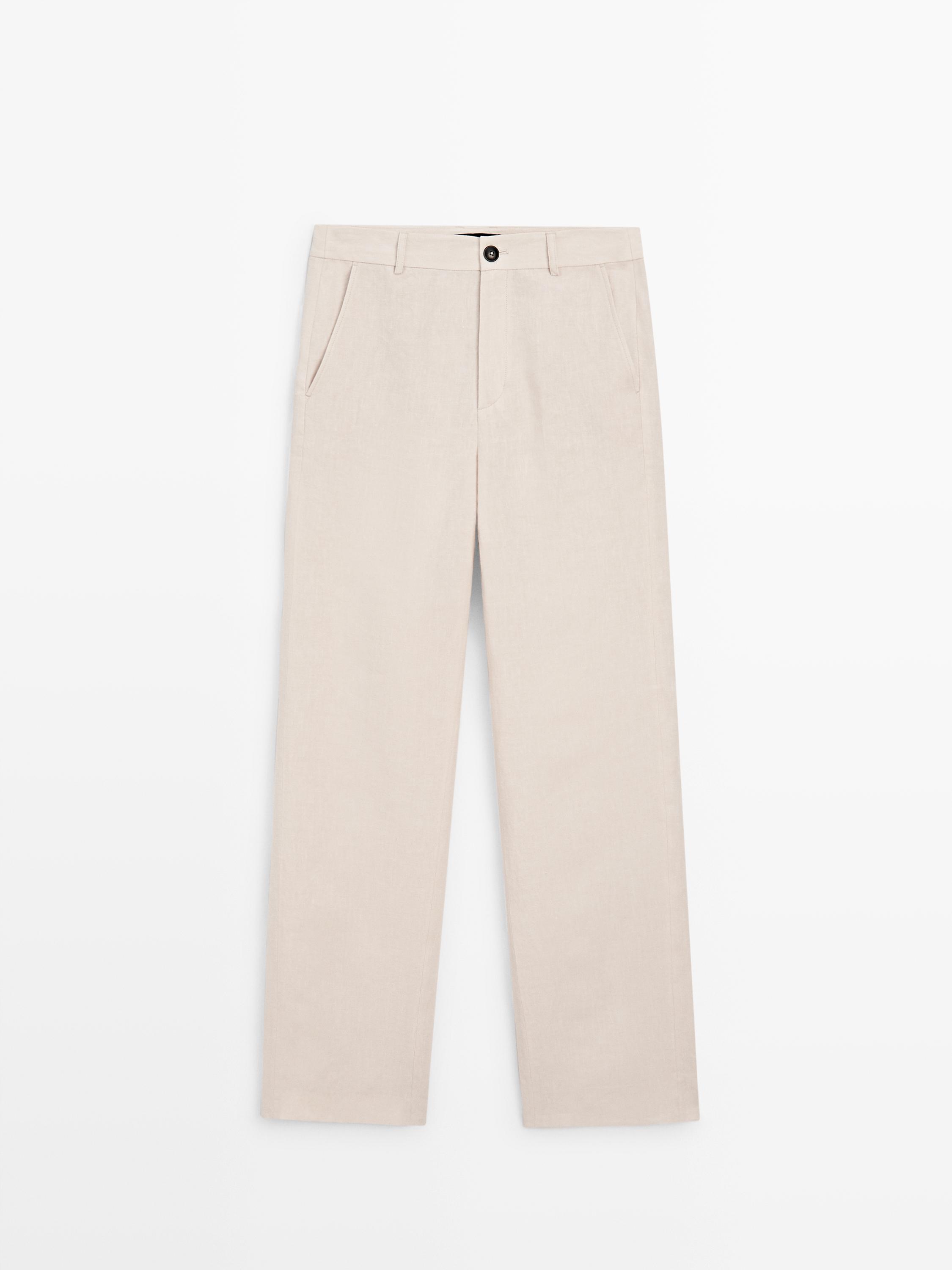 100% linen relaxed fit trousers — Off white
