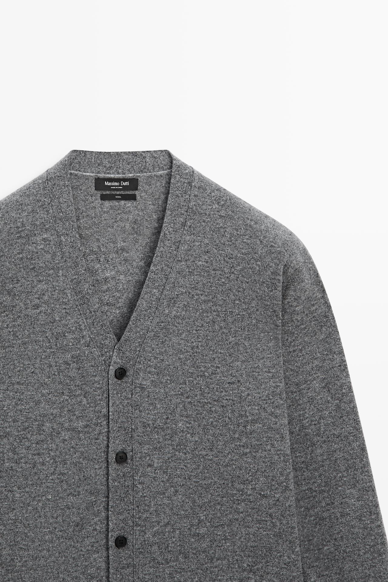 100% wool knit button cardigan — Medium Grey