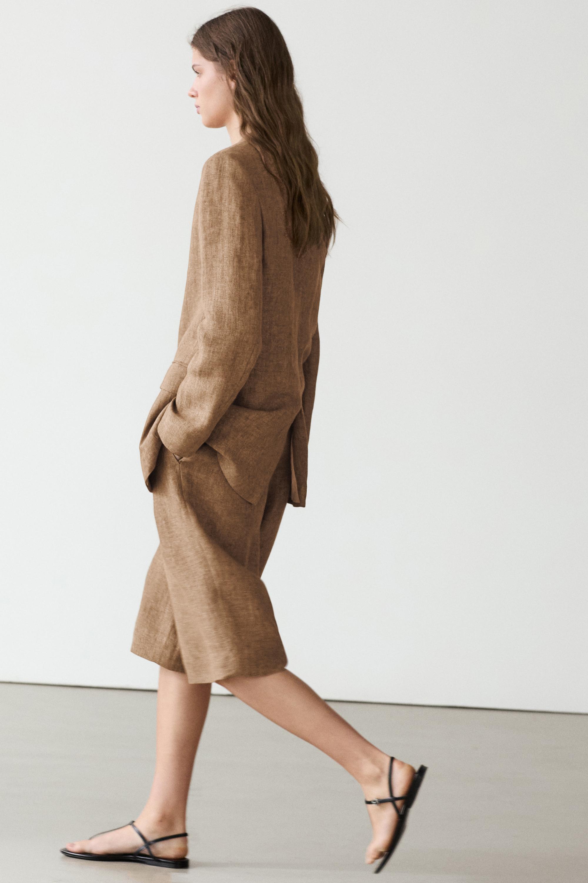 100% linen melange suit blazer — CAMEL