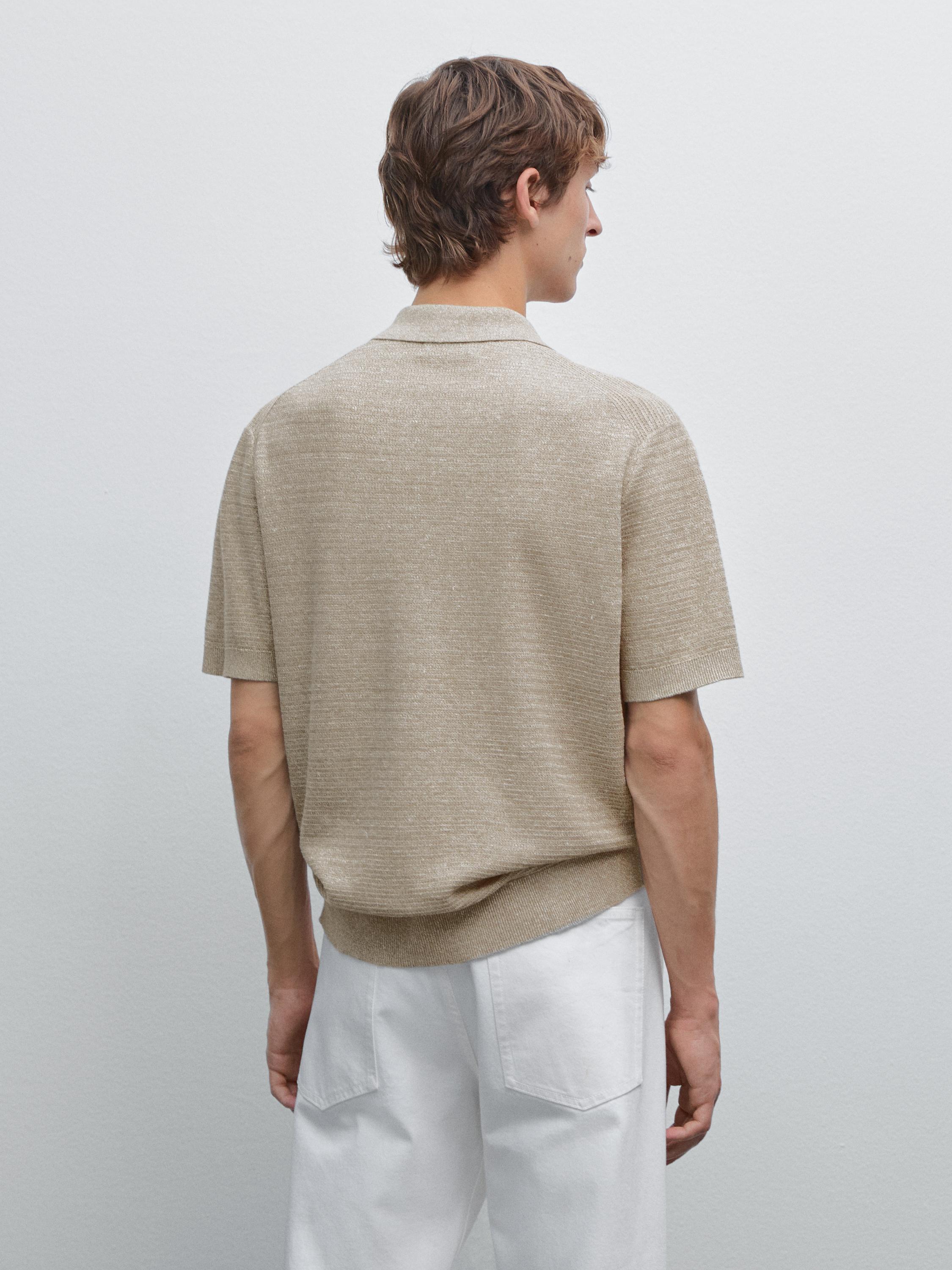 Linen and cotton knit polo shirt