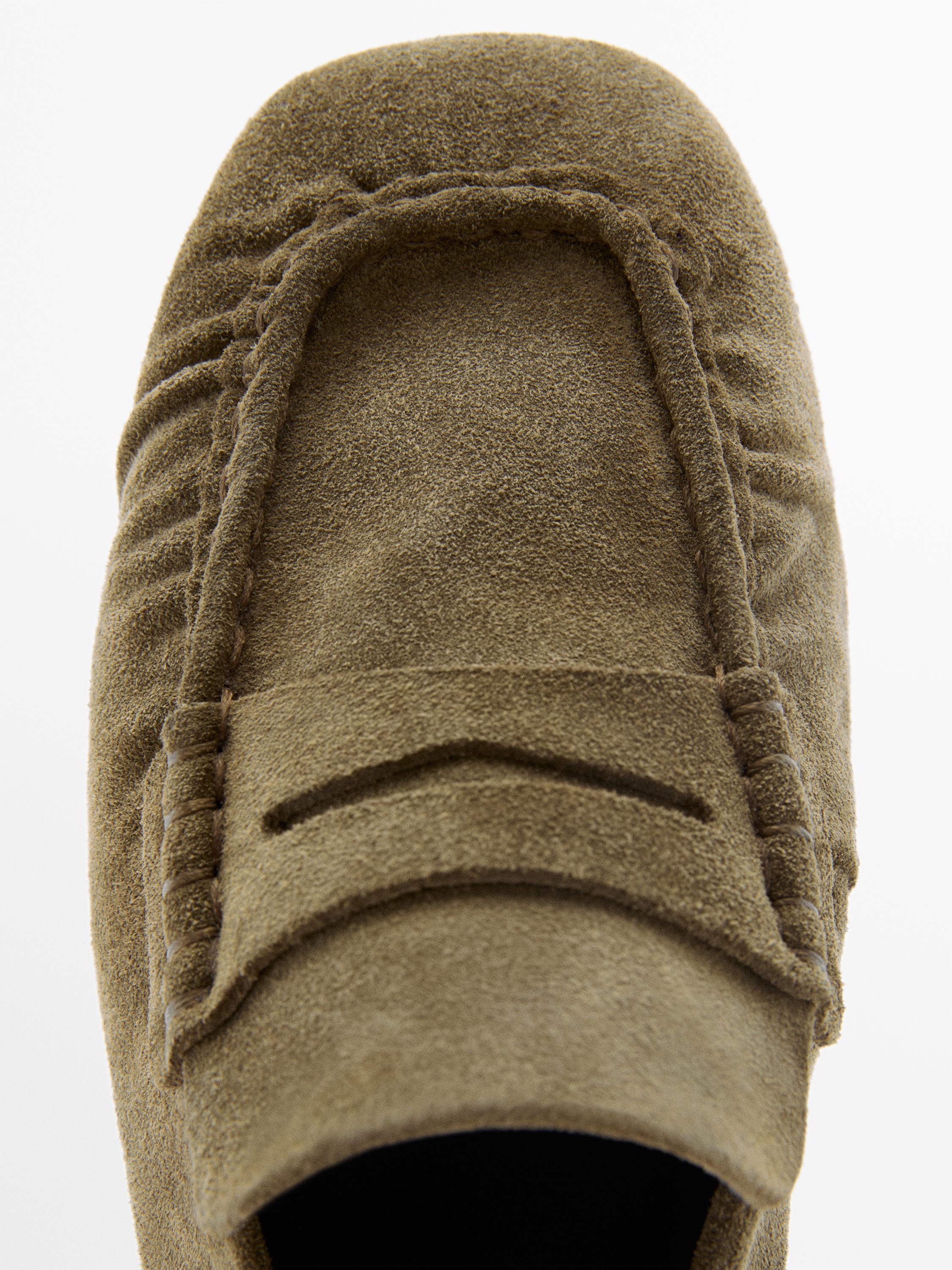 Soft split leather loafers — KHAKI