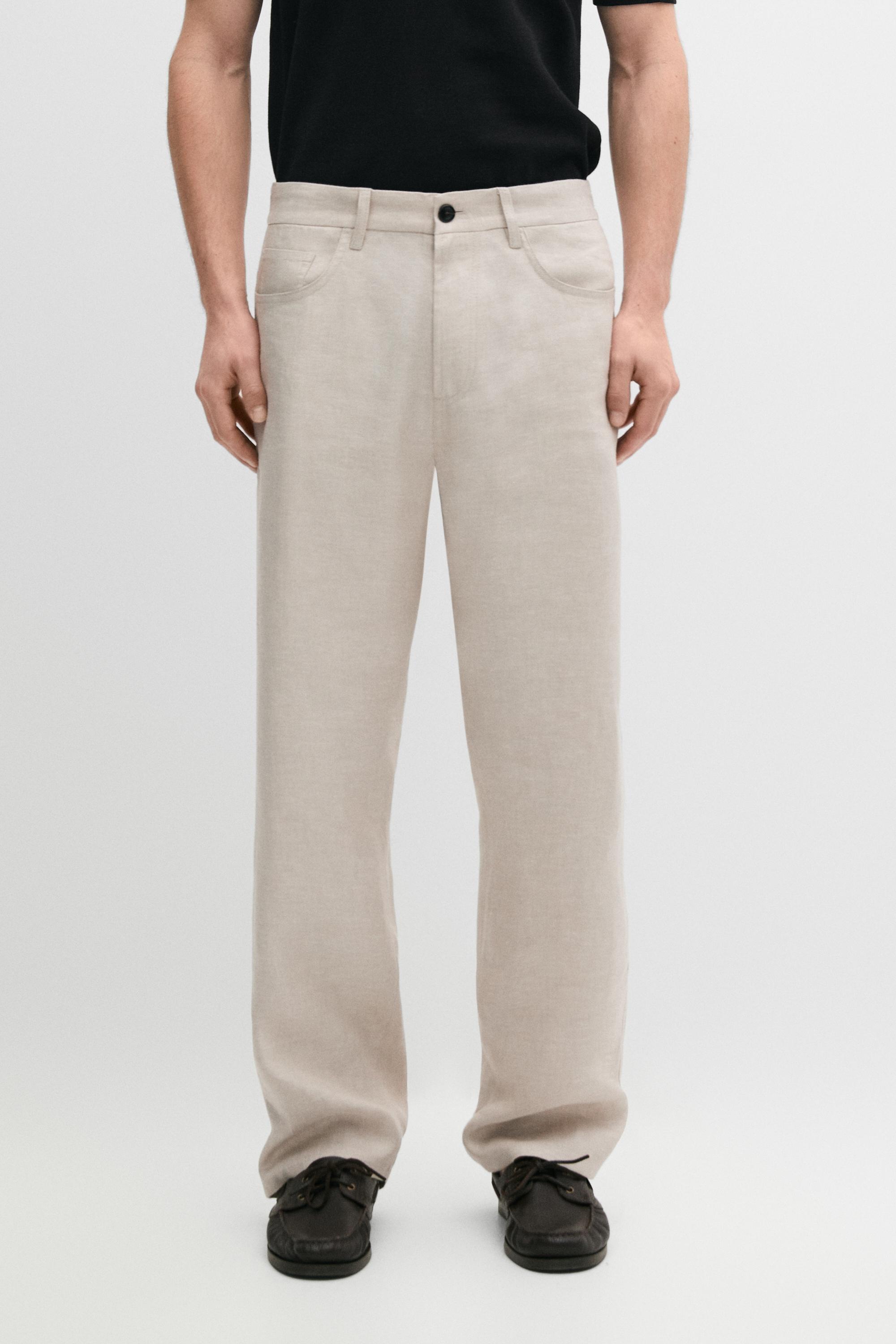 Wide-leg linen trousers — SAND
