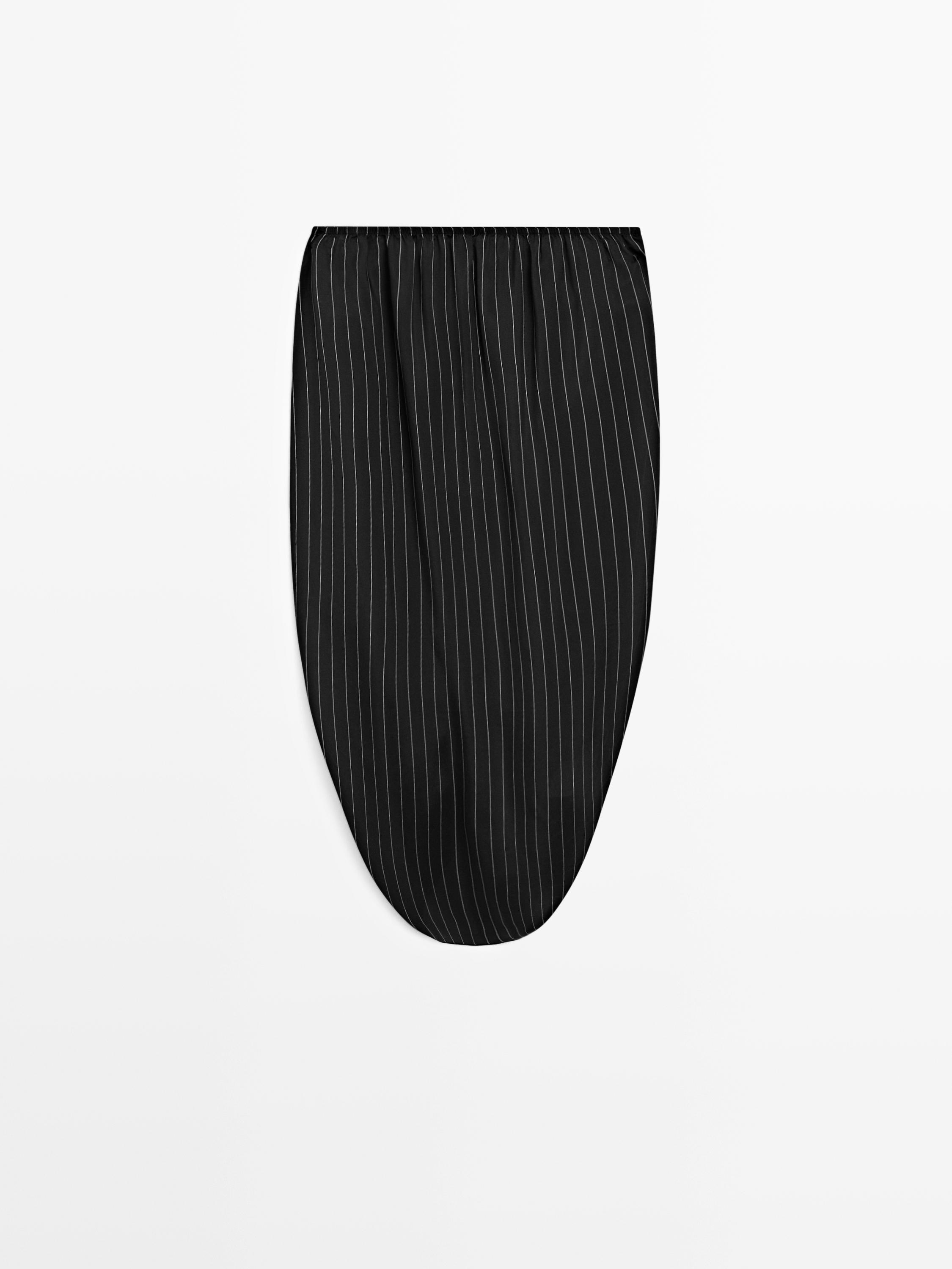 Striped midi skirt with gathered detail - STUDIO — BLACK