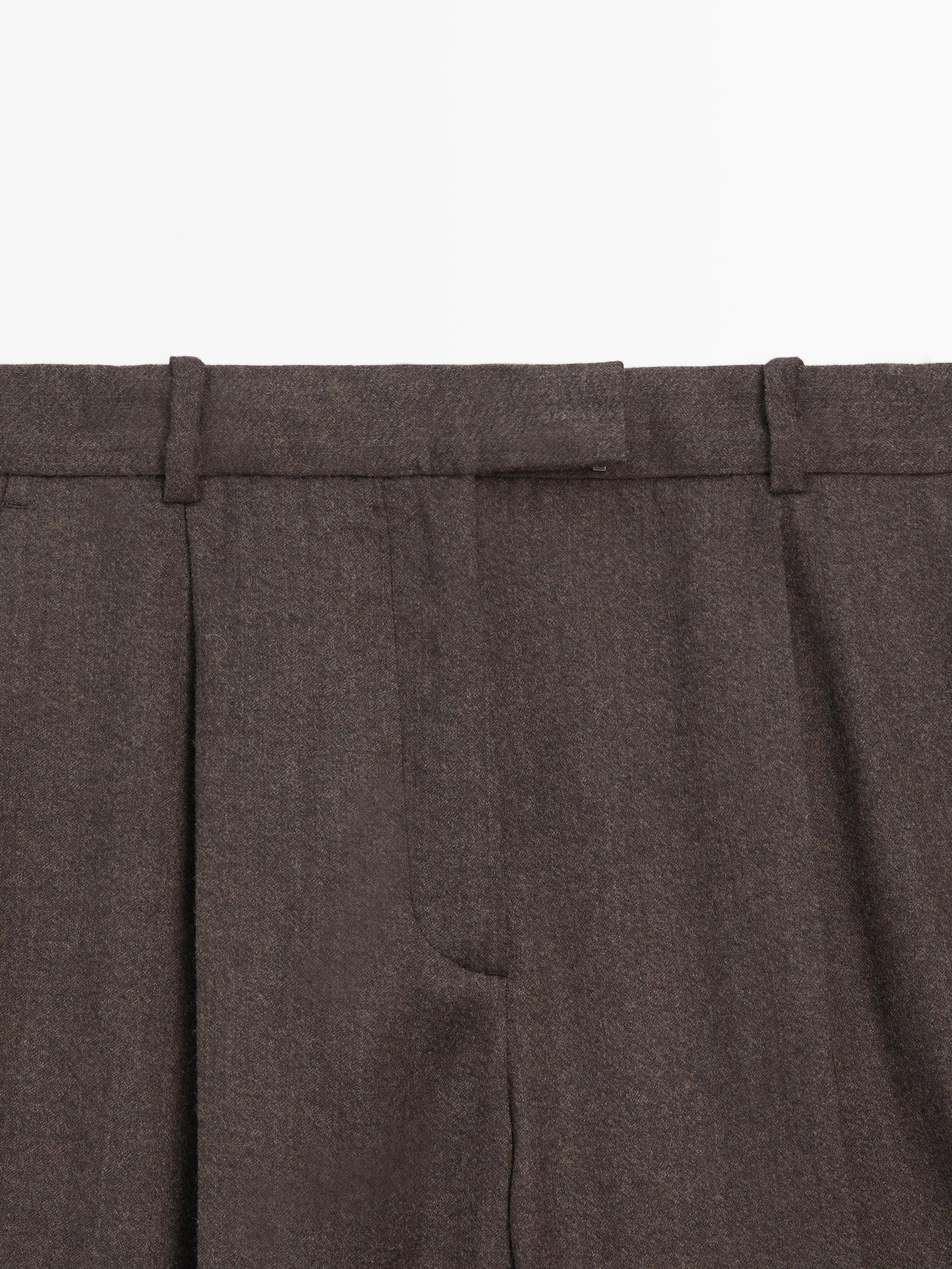 100% wool wide-leg darted trousers