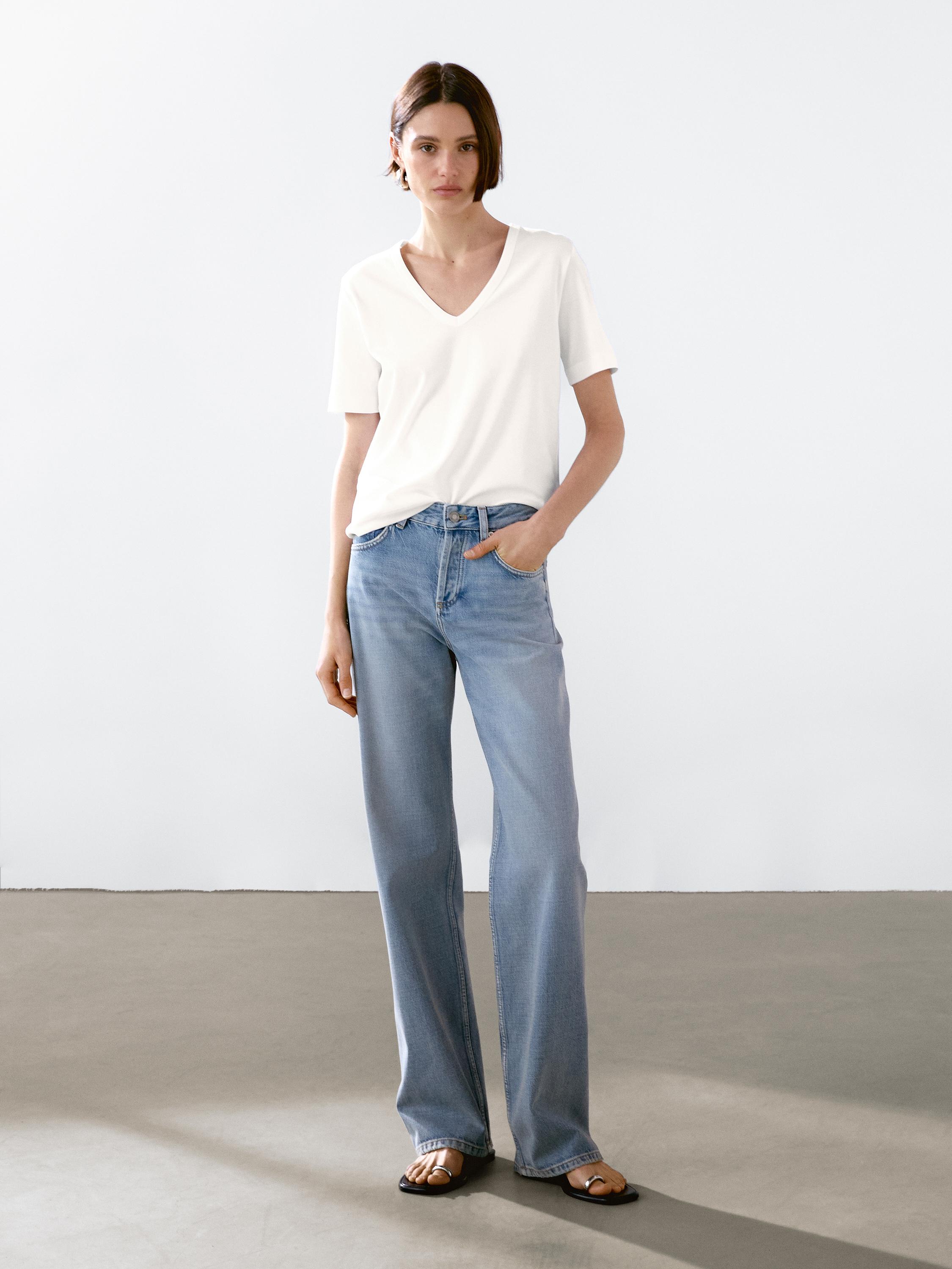 100% cotton interlock V-neck T-shirt — WHITE