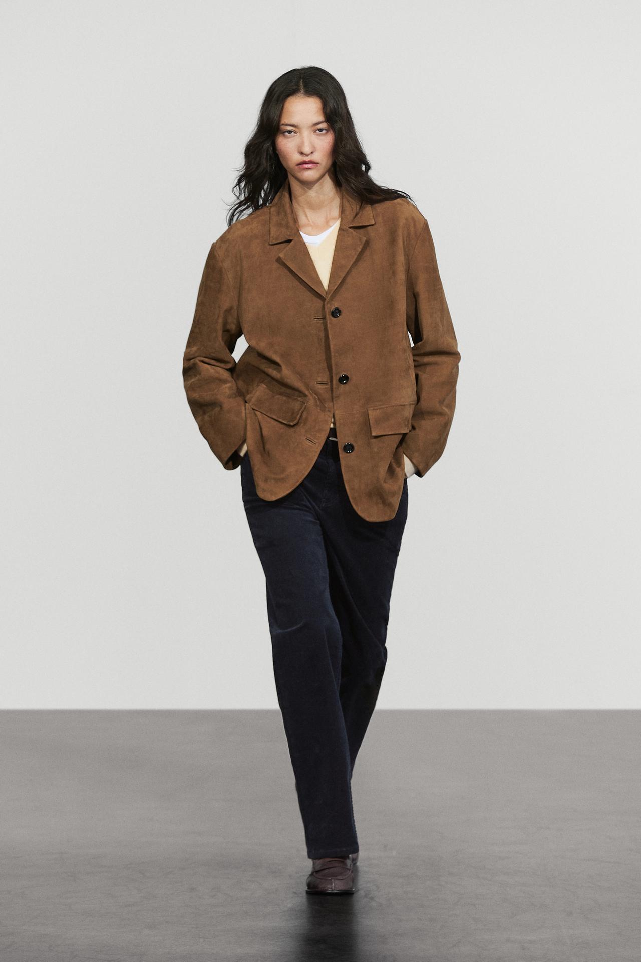 100% Suede lapel blazer — CAMEL