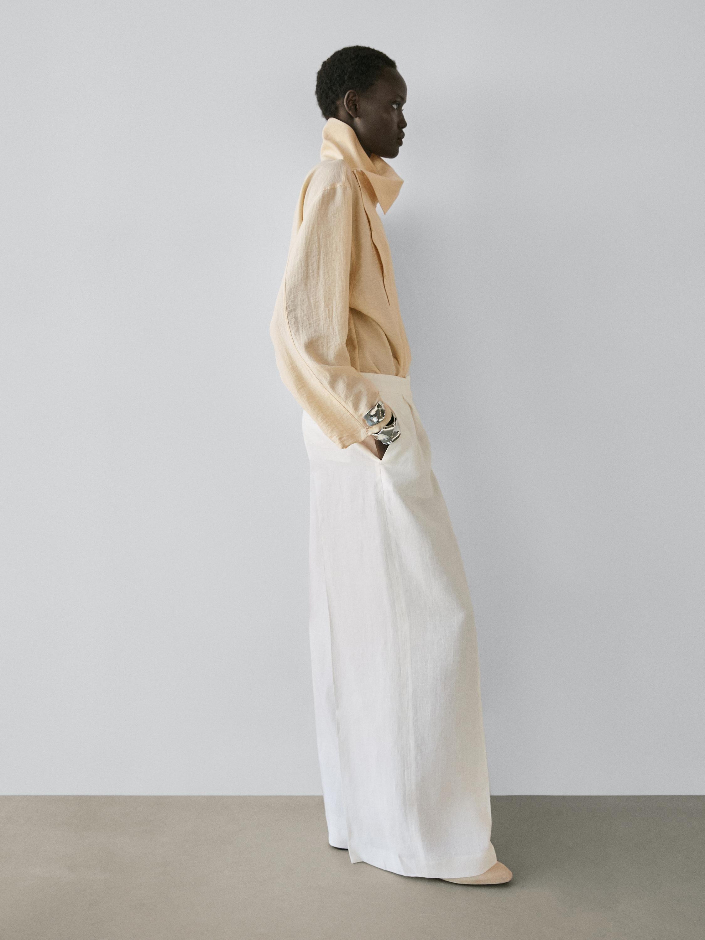 Flowing linen suit trousers