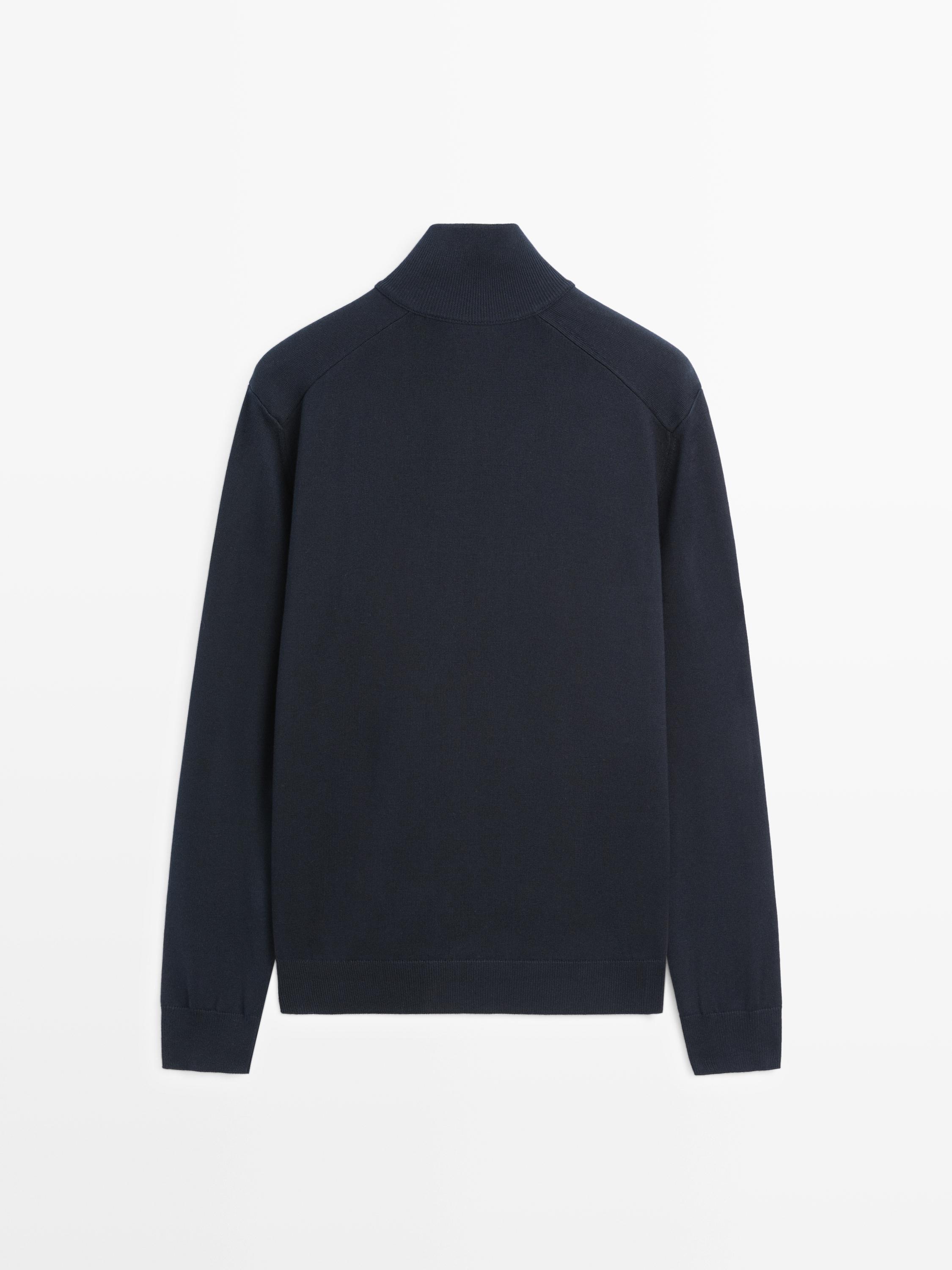 Cotton zip-up knit cardigan · Navy Blue, Khaki · Cardigan