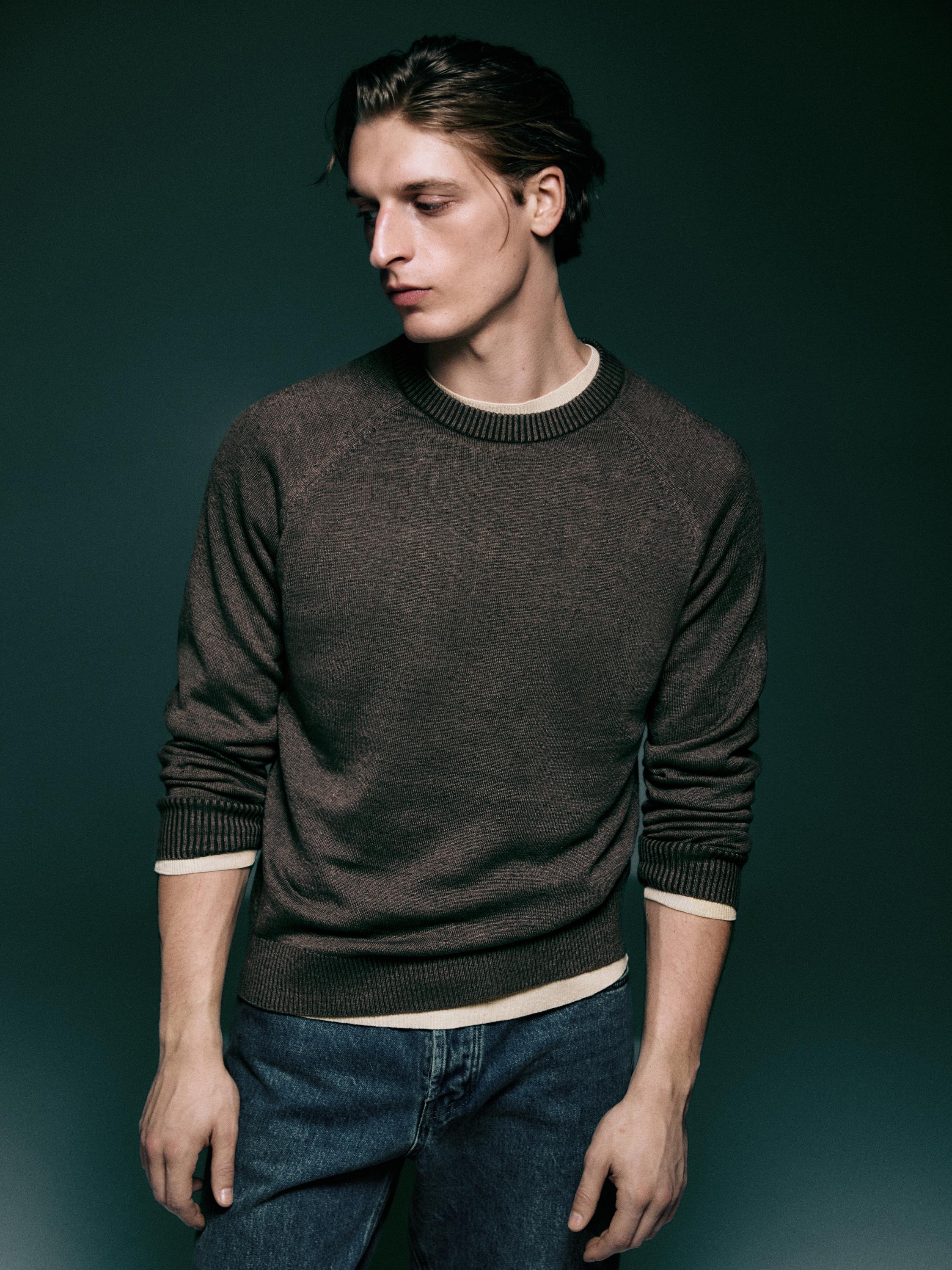 Cotton blend knit sweater — Greyish green