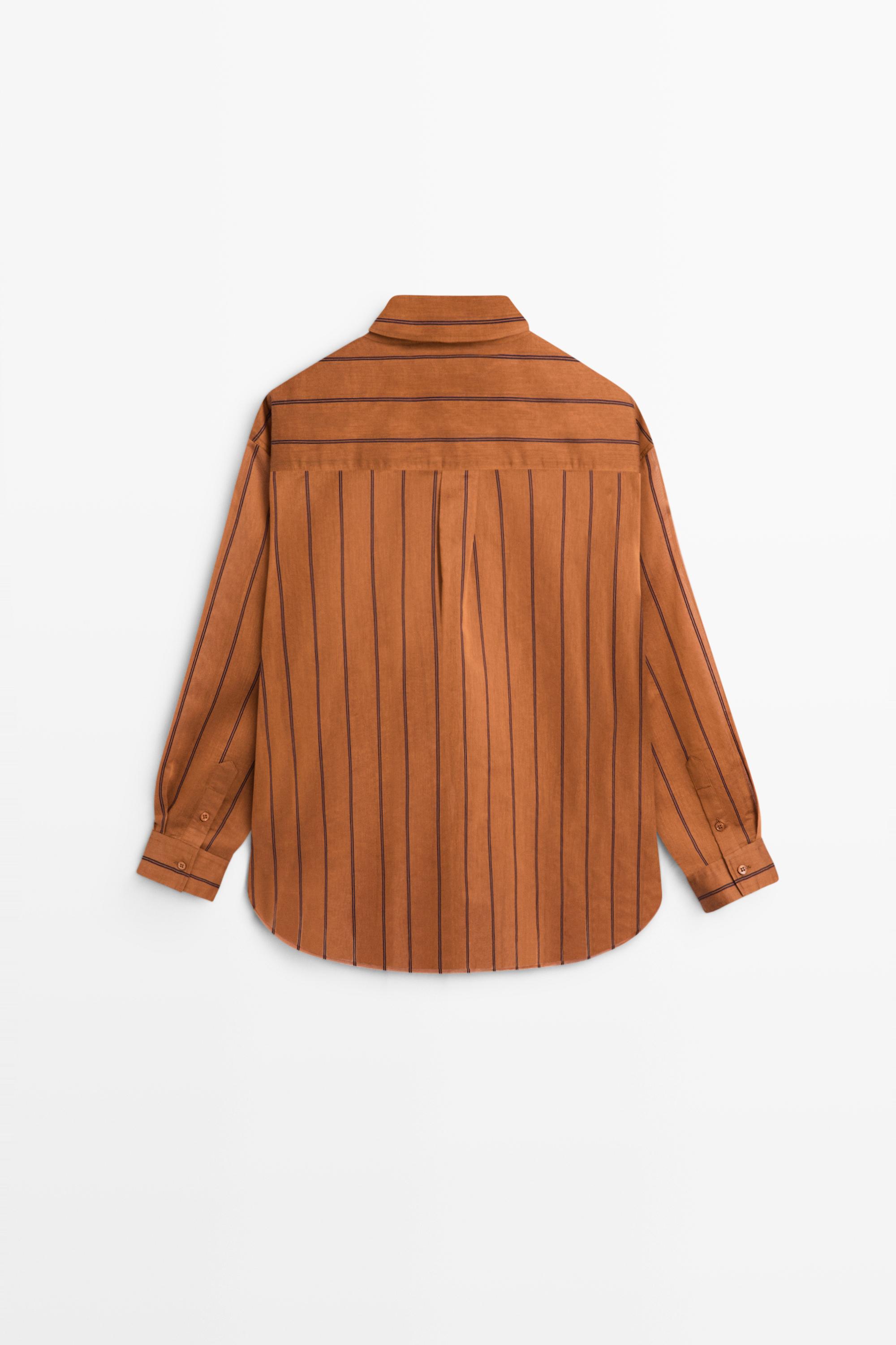 Striped fluid cotton and silk blend shirt — ORANGE