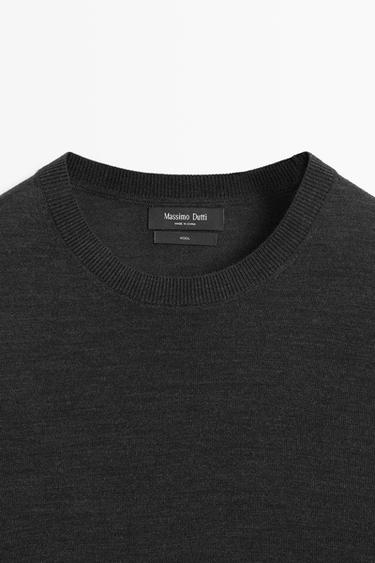 100% merino wool round neck knit sweater — CHARCOAL 9