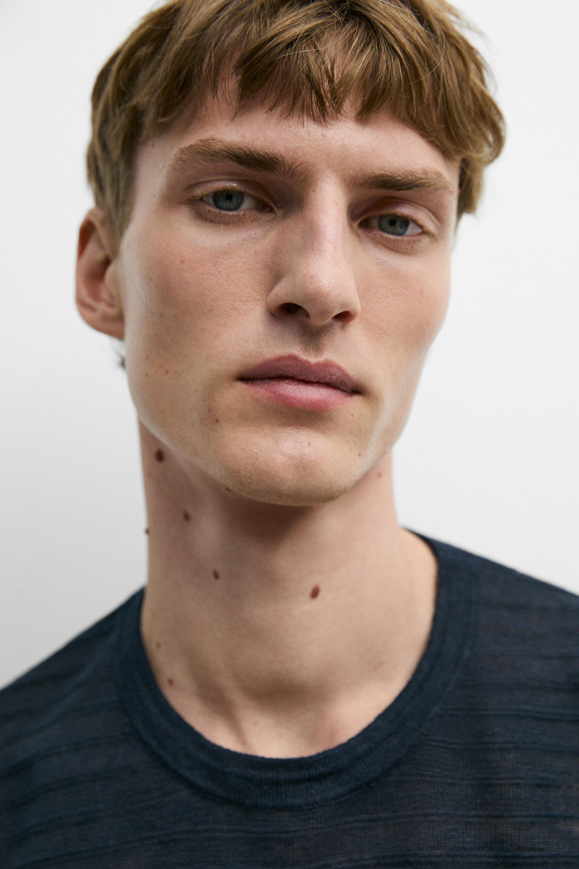 100% linen short sleeve knit sweater — NAVY BLUE