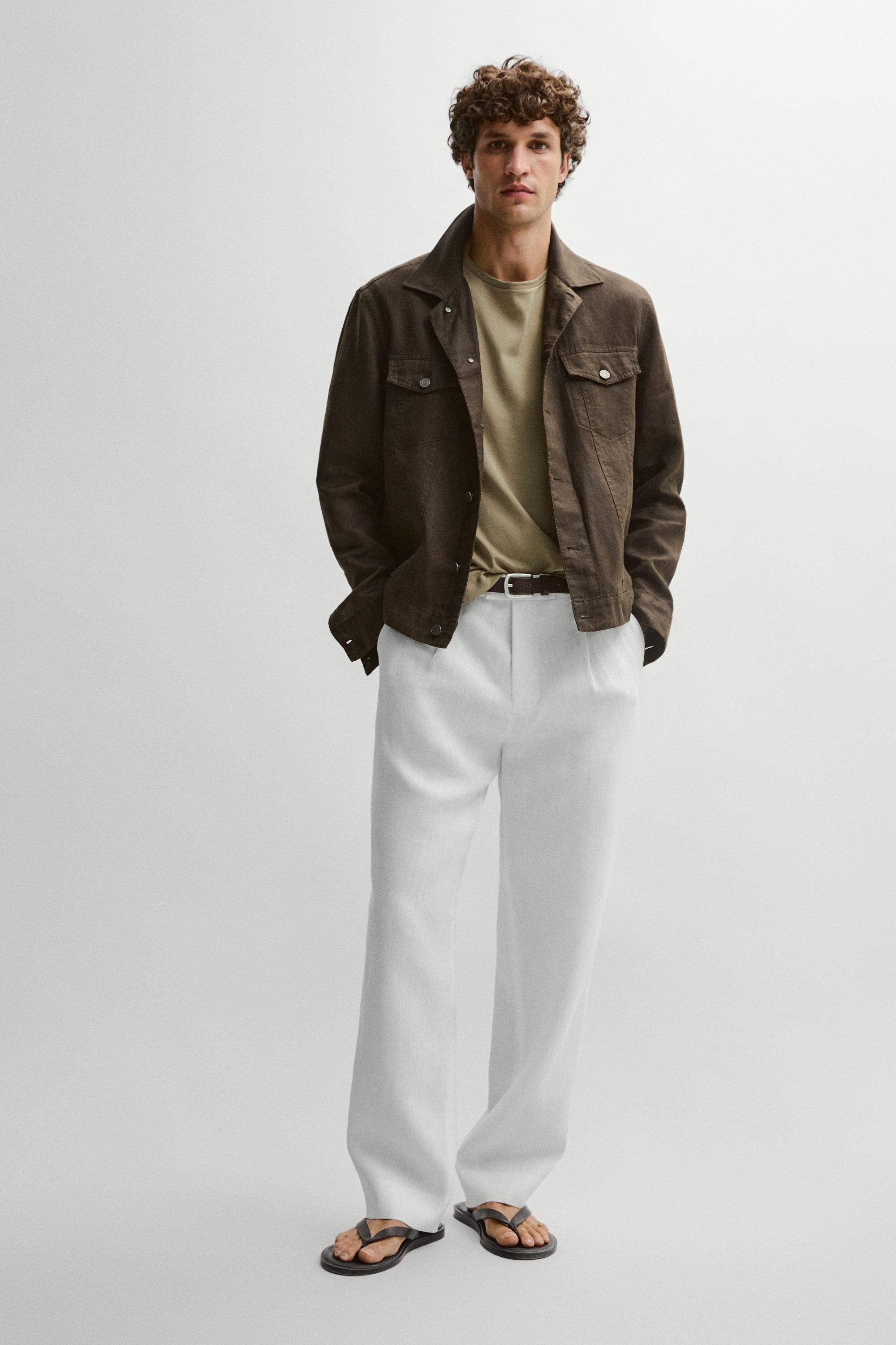 100% linen trucker jacket — DARK KHAKI