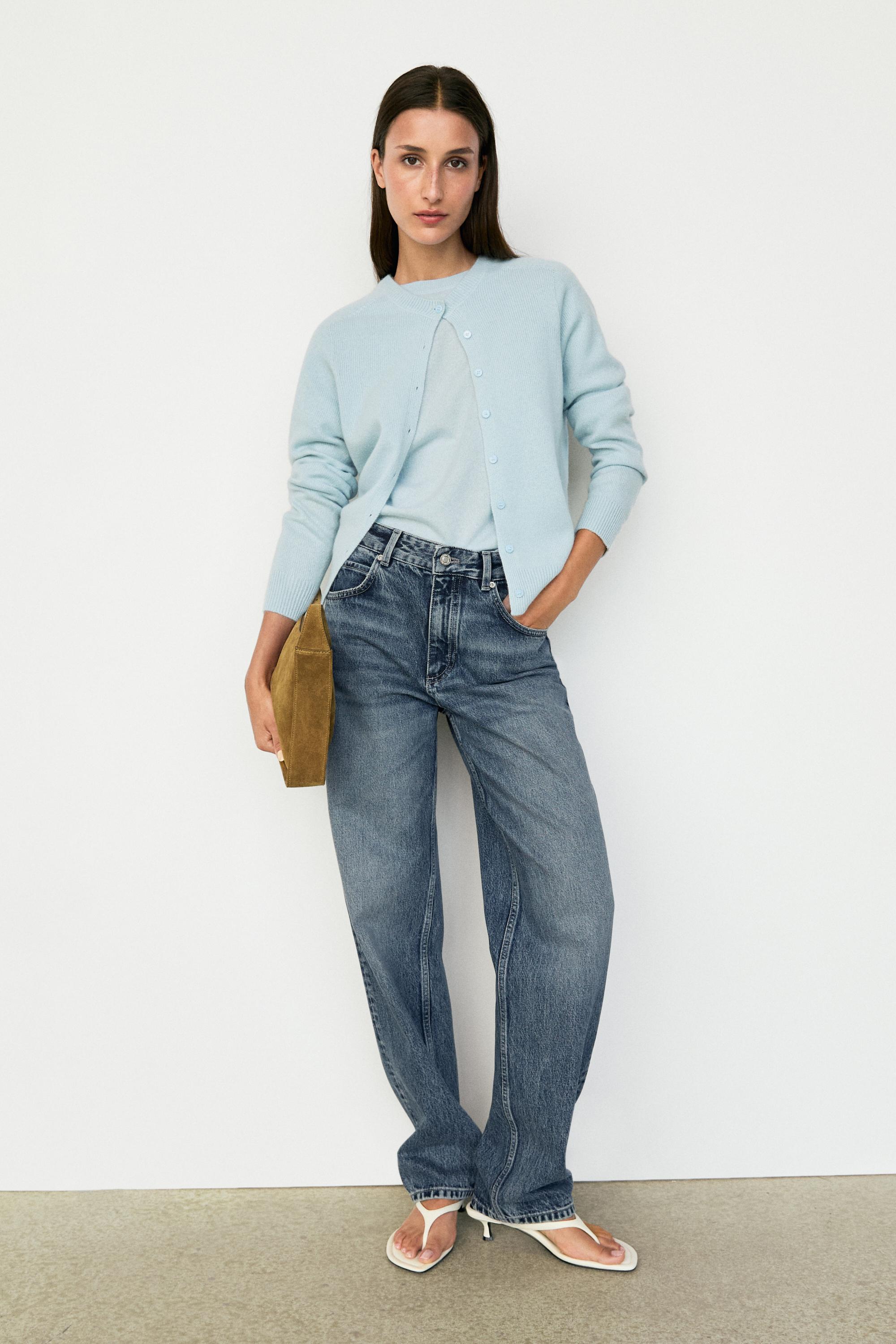 100% cashmere cropped knit cardigan — SKY BLUE