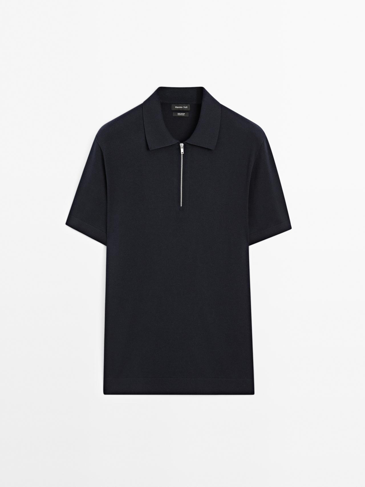 Massimo Dutti - Herre - Poloshirt I Bomuldsstrik Med 1/4-Lynlås - Marineblå - M