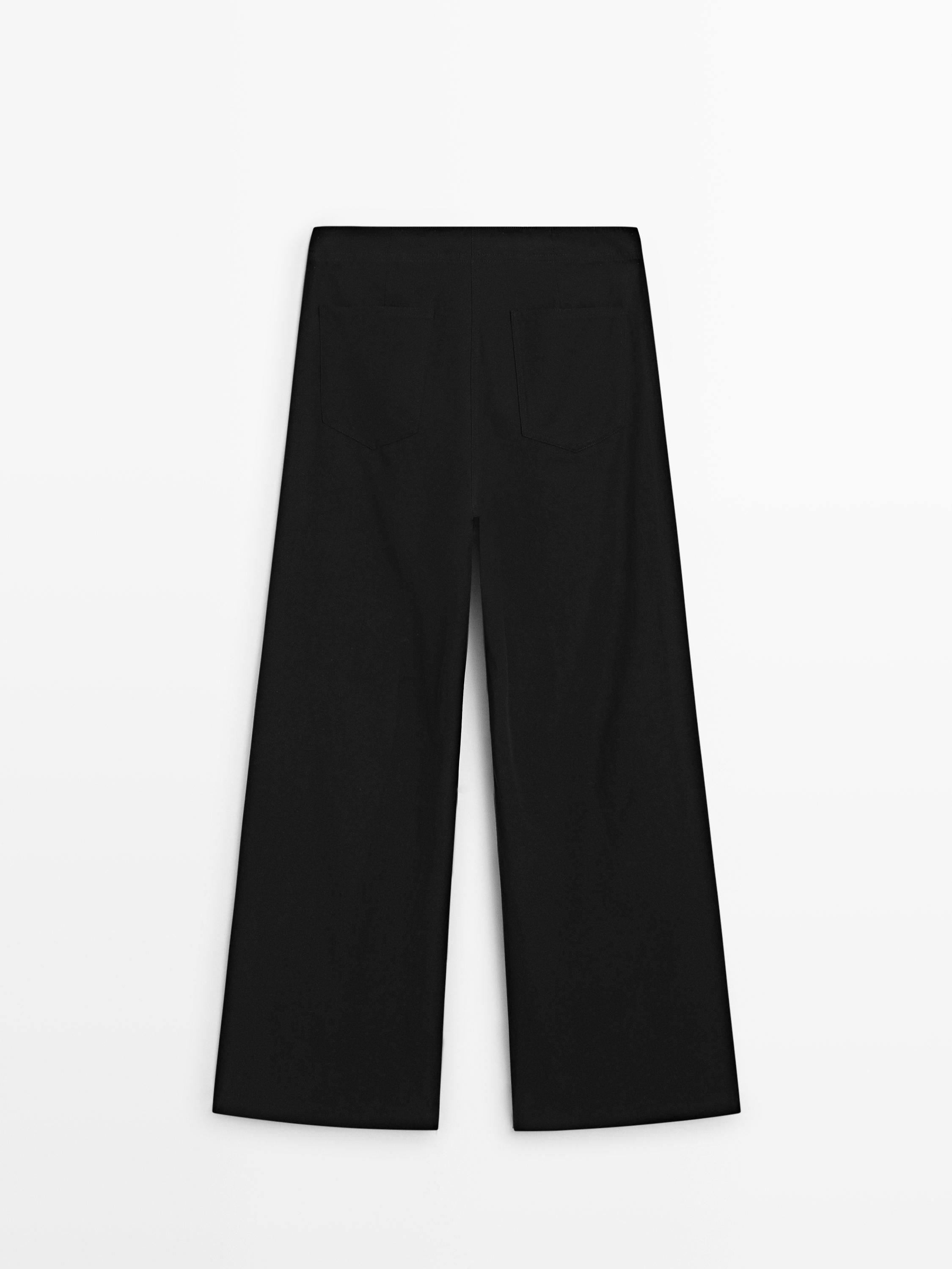 Cotton blend flared pants — BLACK