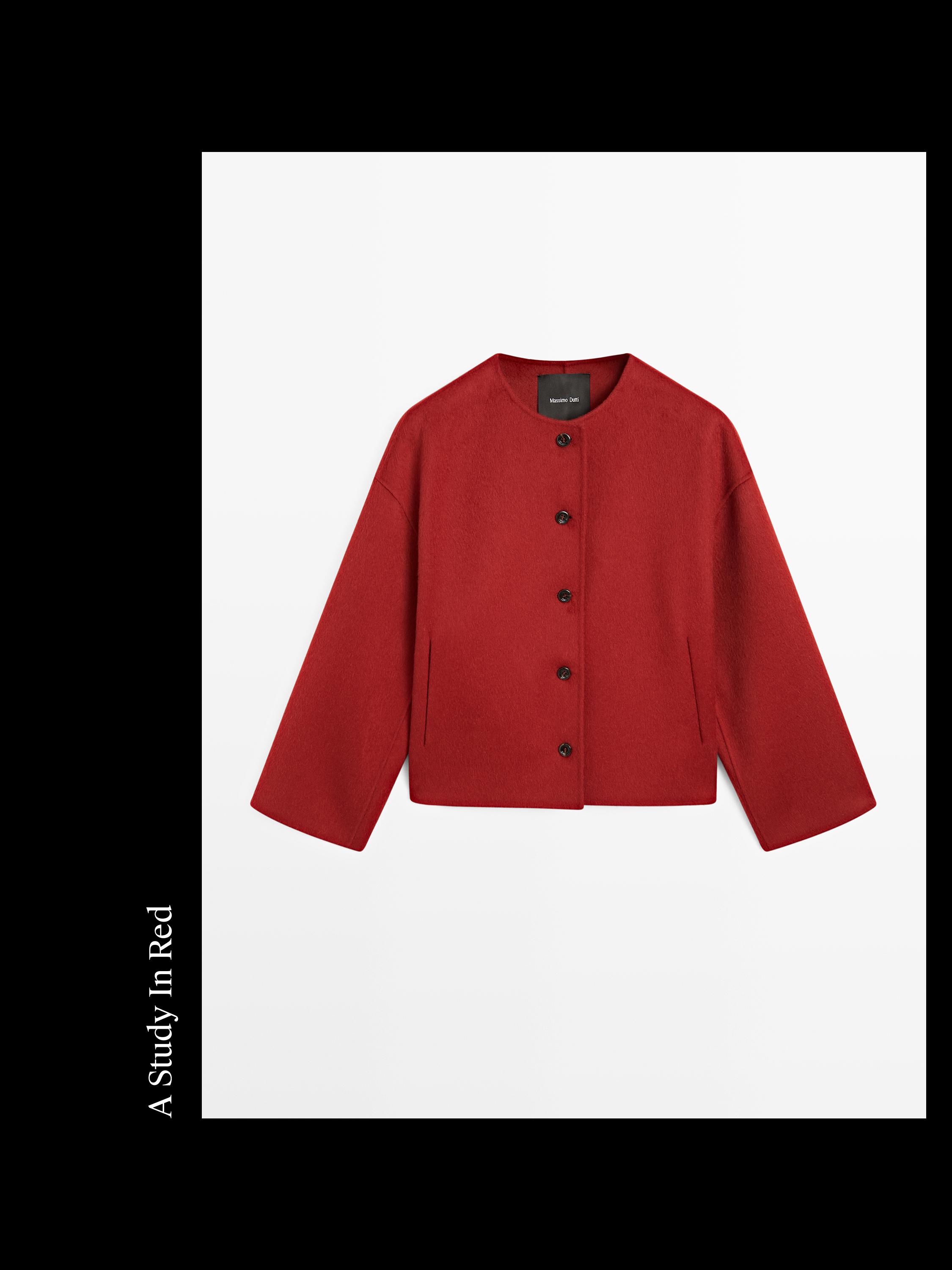 Wool blend jacket with seams — RED