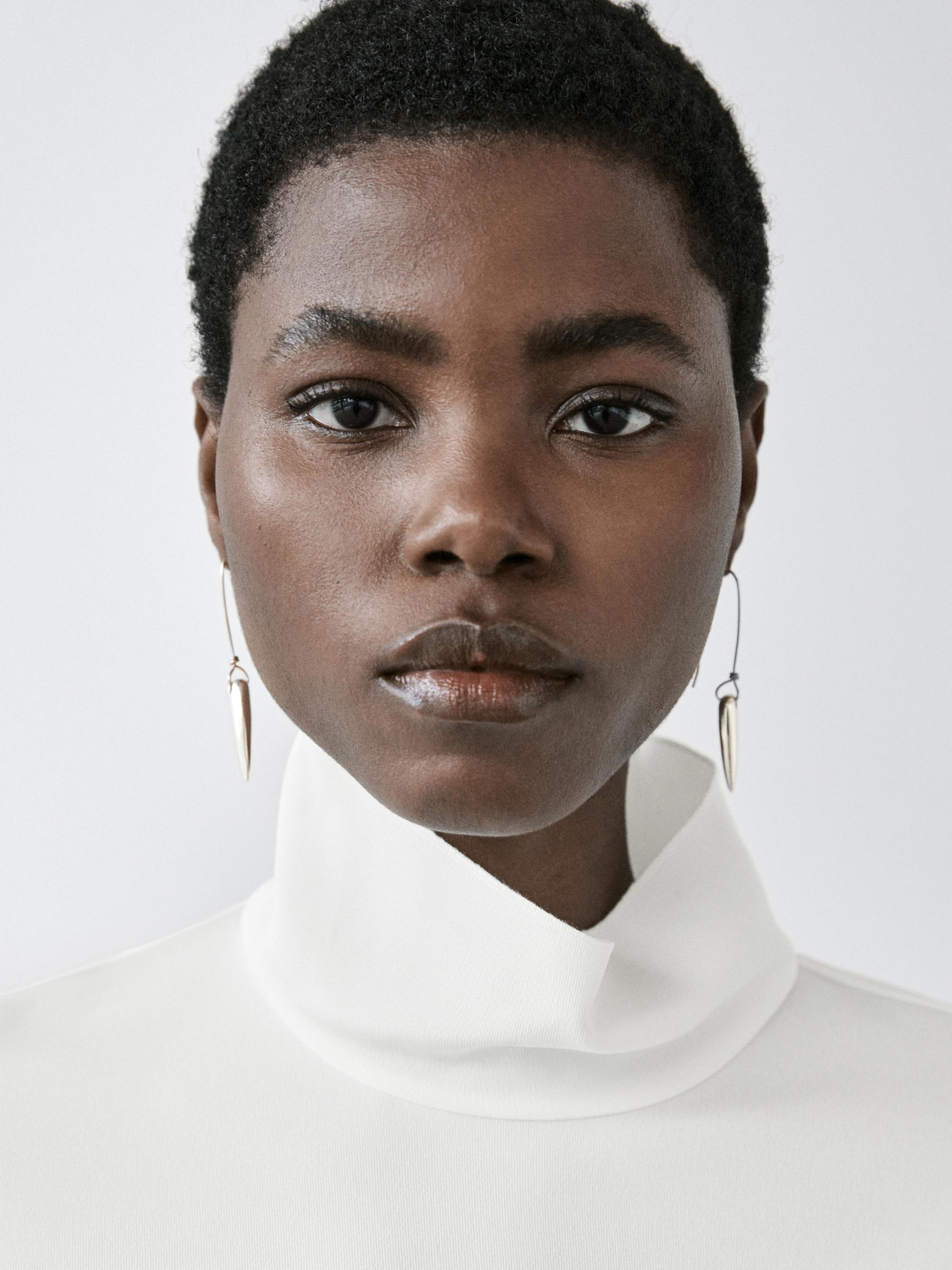 High neck blouse with hem detail — WHITE