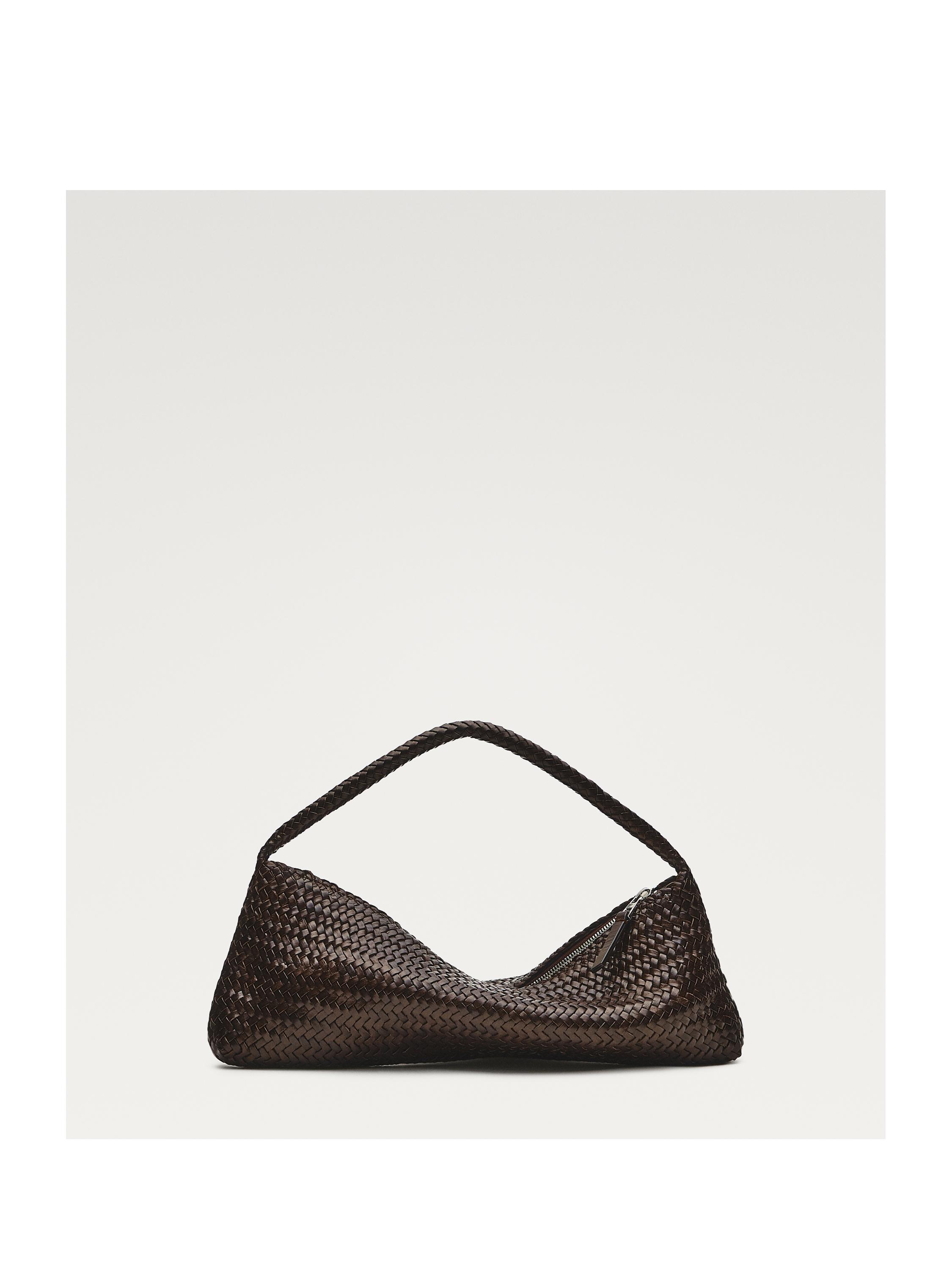 Nappa leather woven croissant bag — BROWN