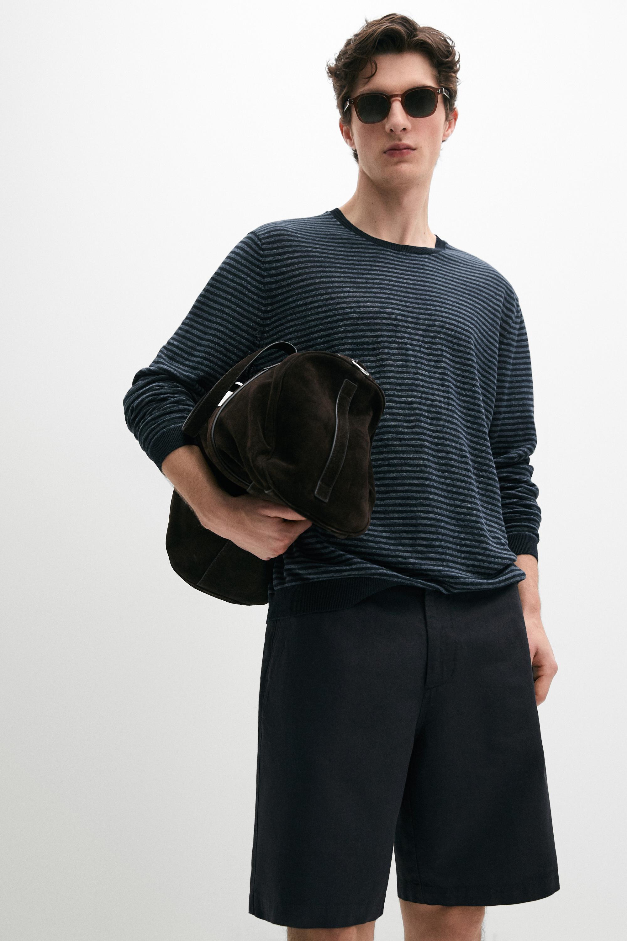 Linen blend Bermuda shorts — NAVY BLUE