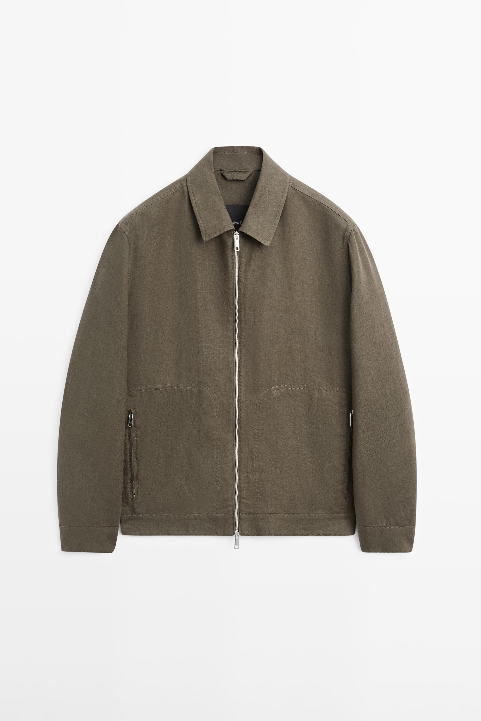 Cropped 100% linen jacket — KHAKI