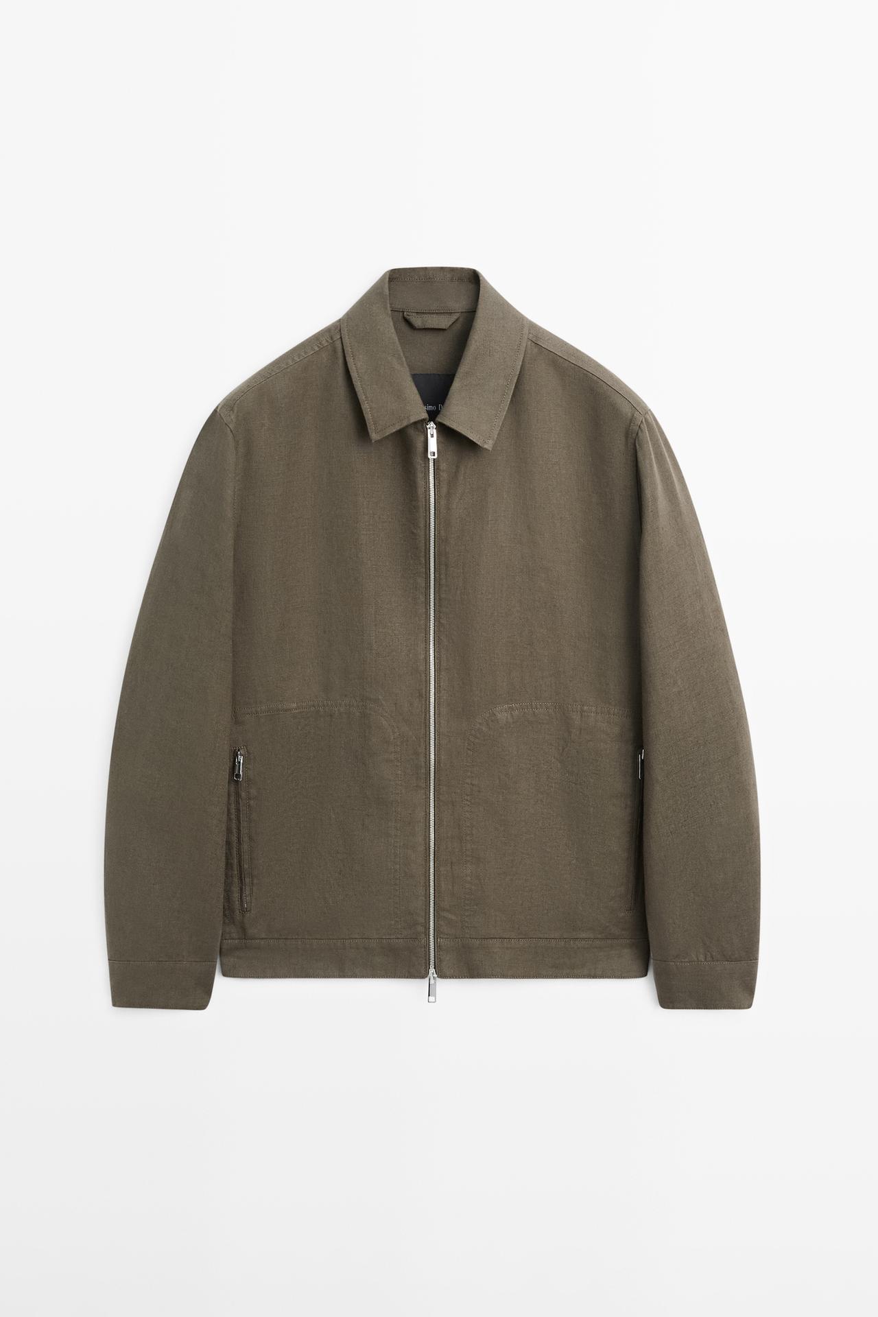 Massimo Dutti - Heren - Korte Jas 100% Linnen - Kaki - L
