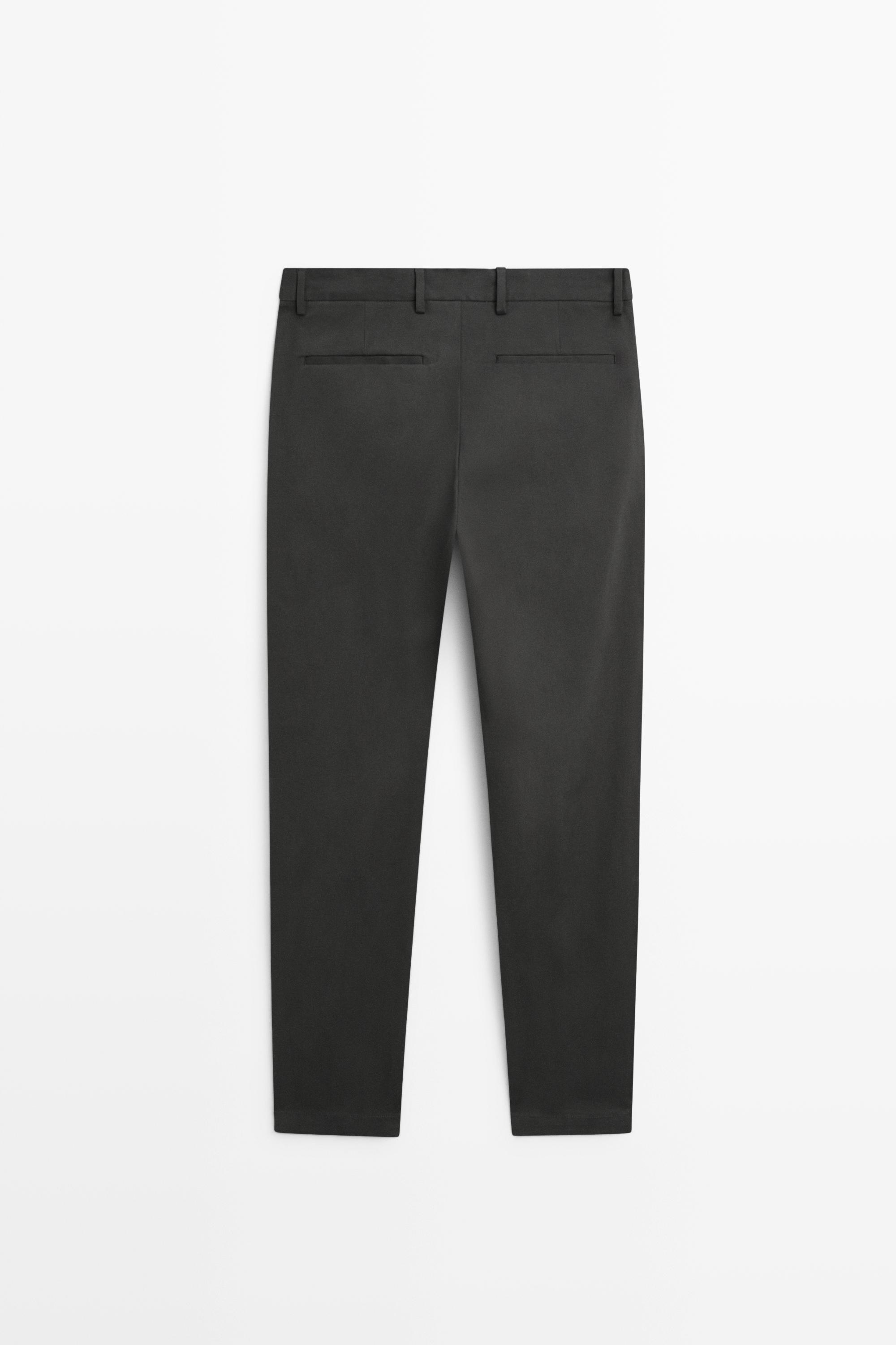 Cotton blend slim fit pants — GREY
