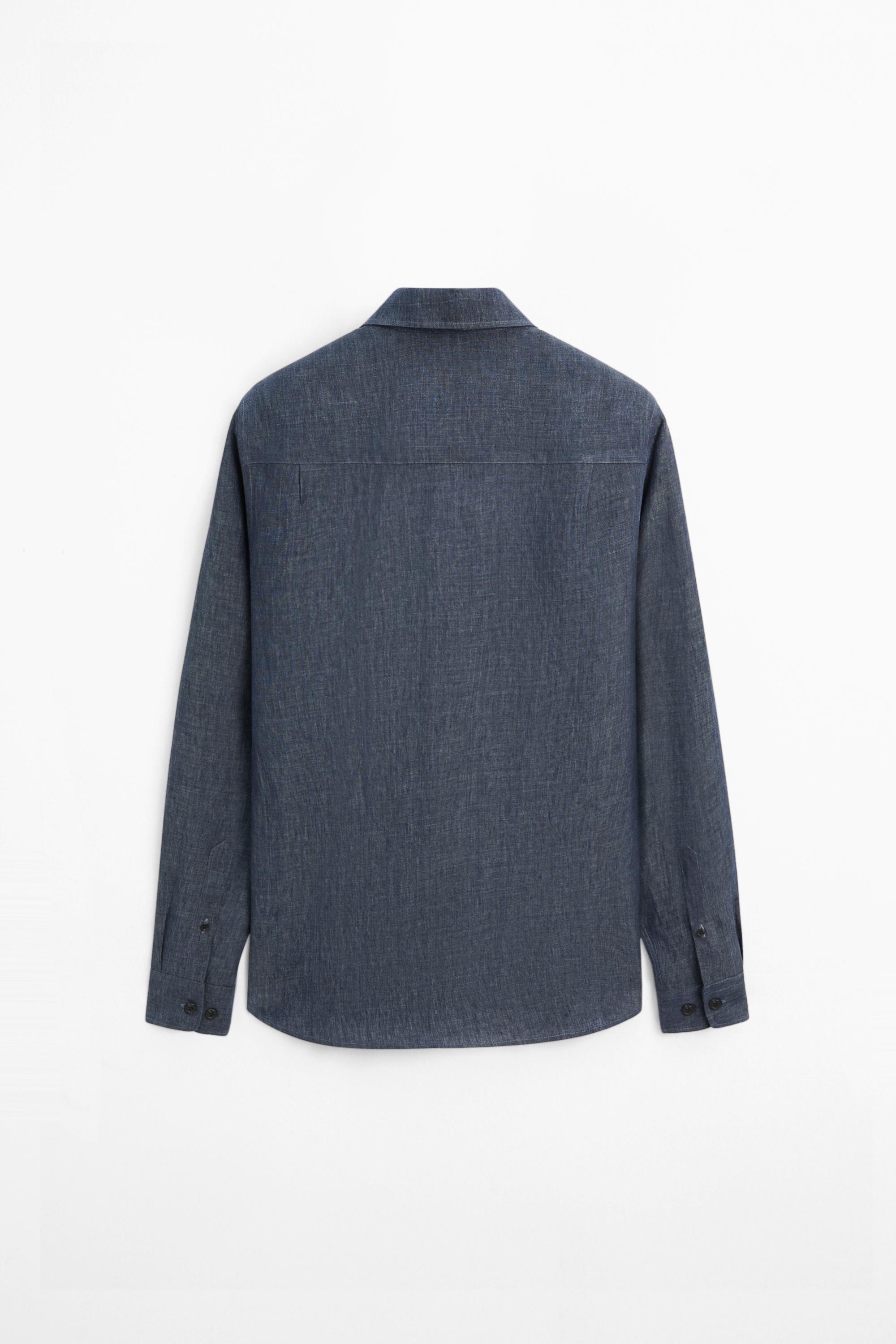 100% linen shirt with pocket — BLUE