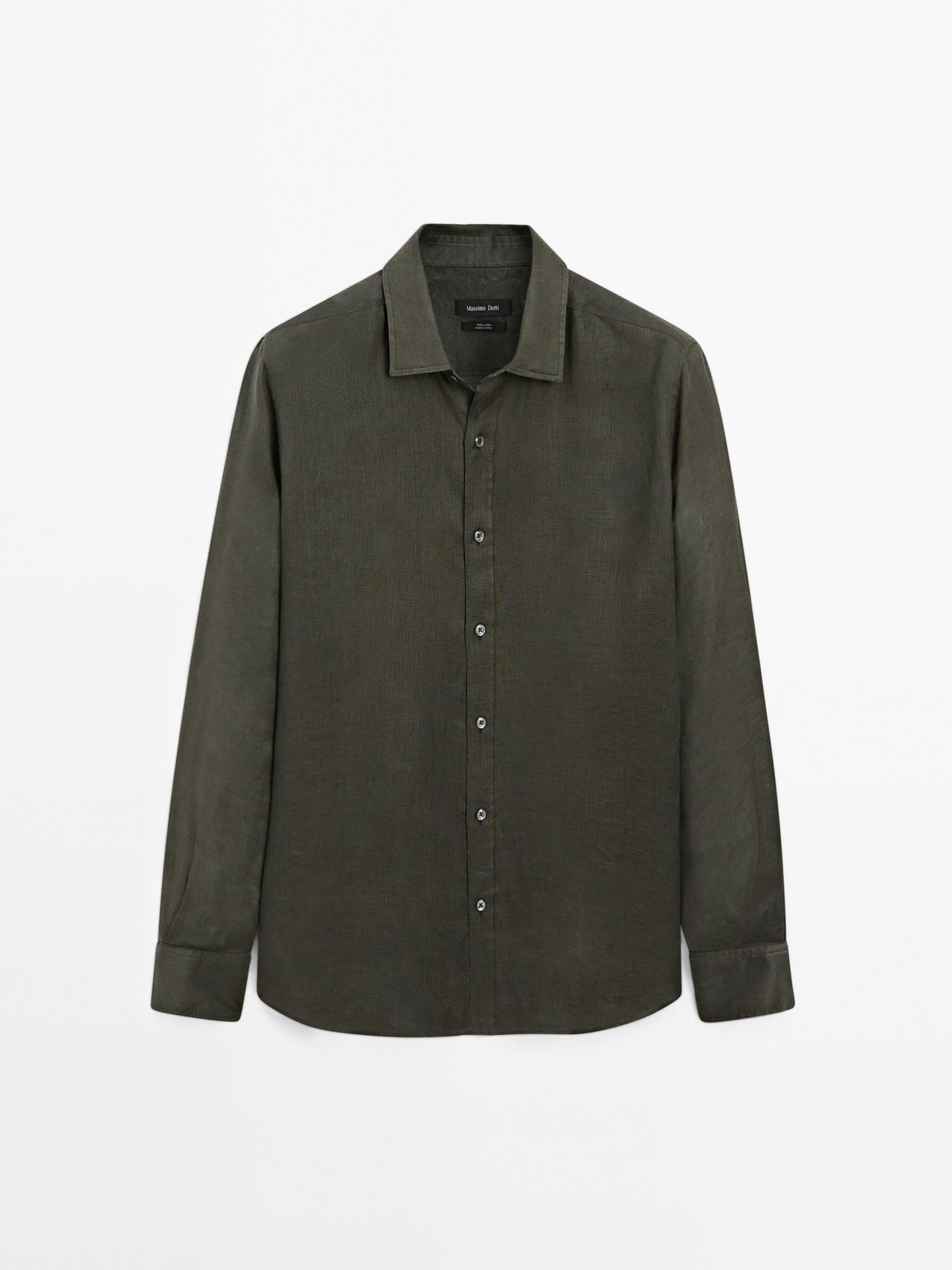 Massimo Dutti - Herre - Regular Fit Skjorte I 100 % Hør - Grøn - S