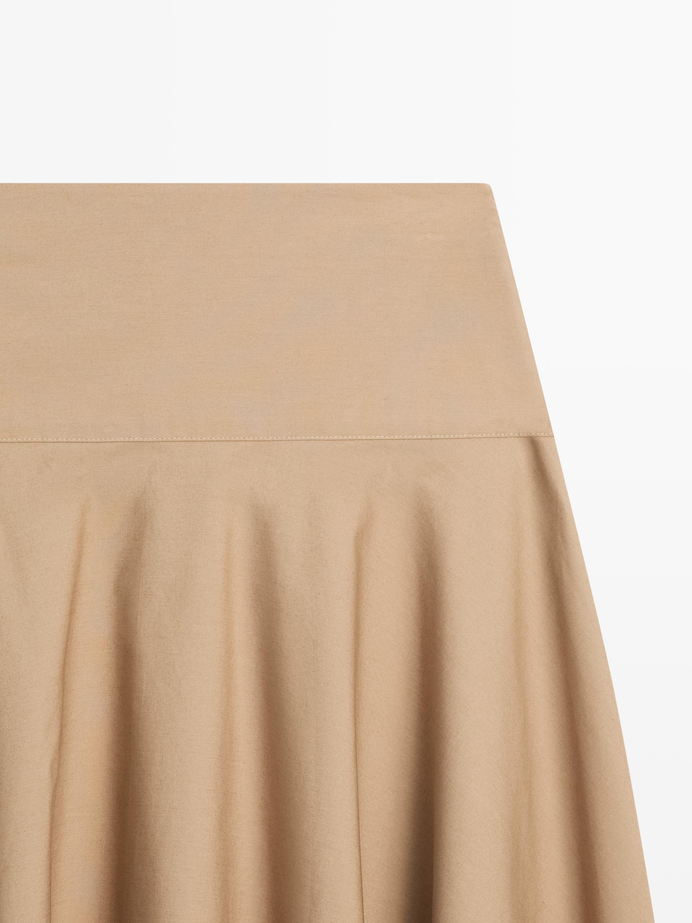Flounce midi skirt with yoke detail — CAMEL