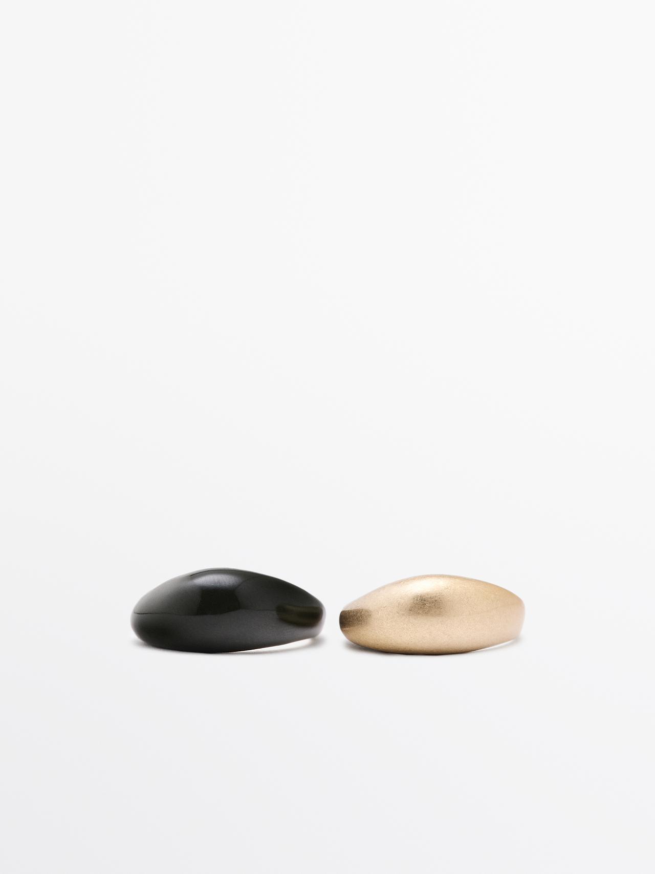 Massimo Dutti - Dame - Pack Med Emaljerede Ringe - Guld - 01