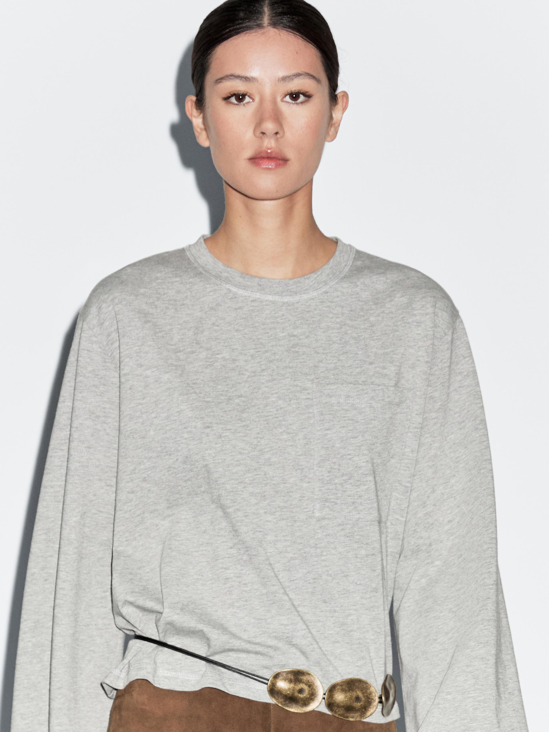 Maglietta Oversize Con Tasche - Grigio Mélange - Xs - Massimo Dutti - Femminile