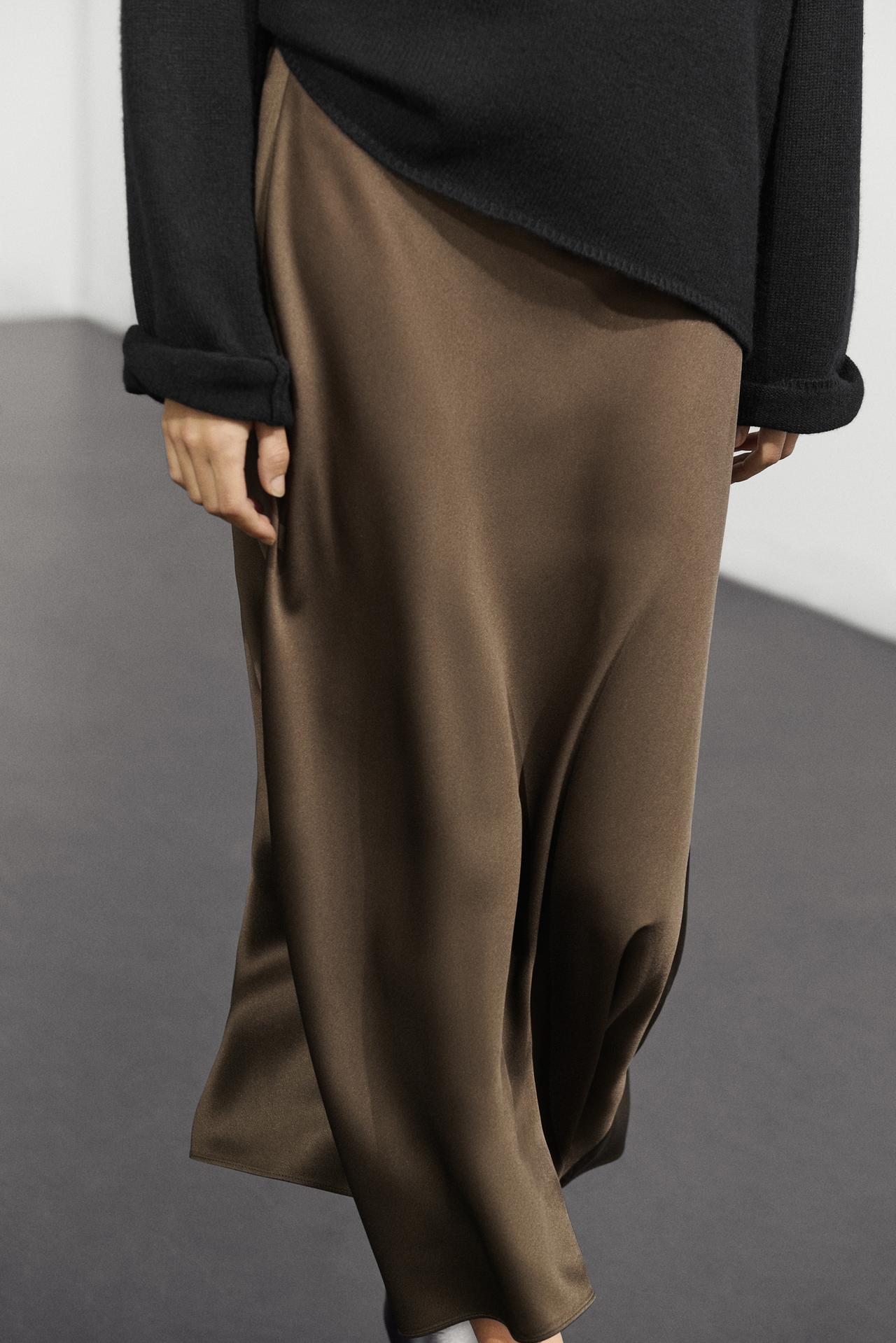 Flowing satin skirt — BROWN