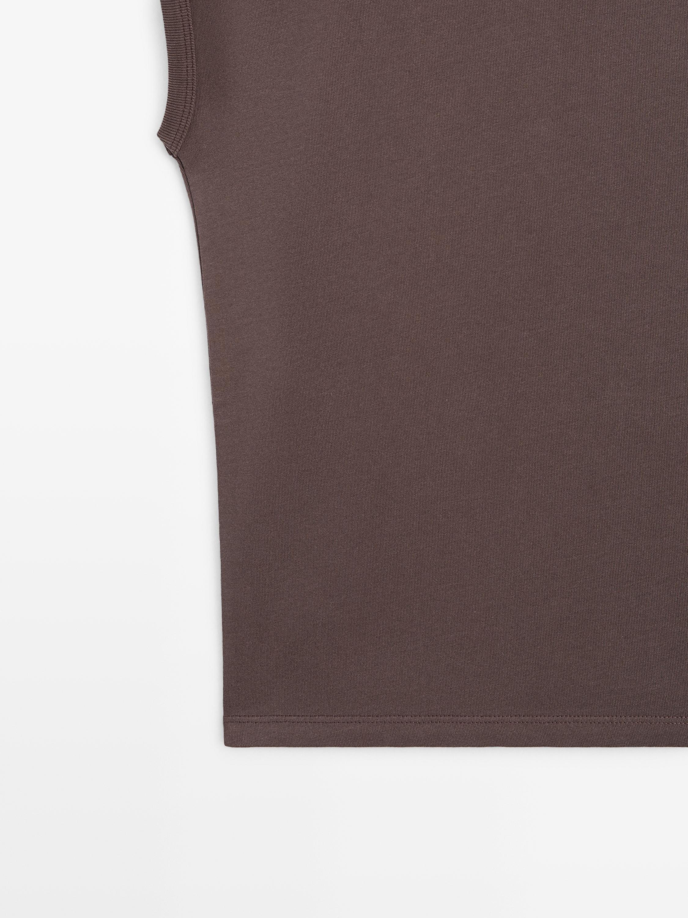 Sleeveless 100% cotton T-shirt — BROWN