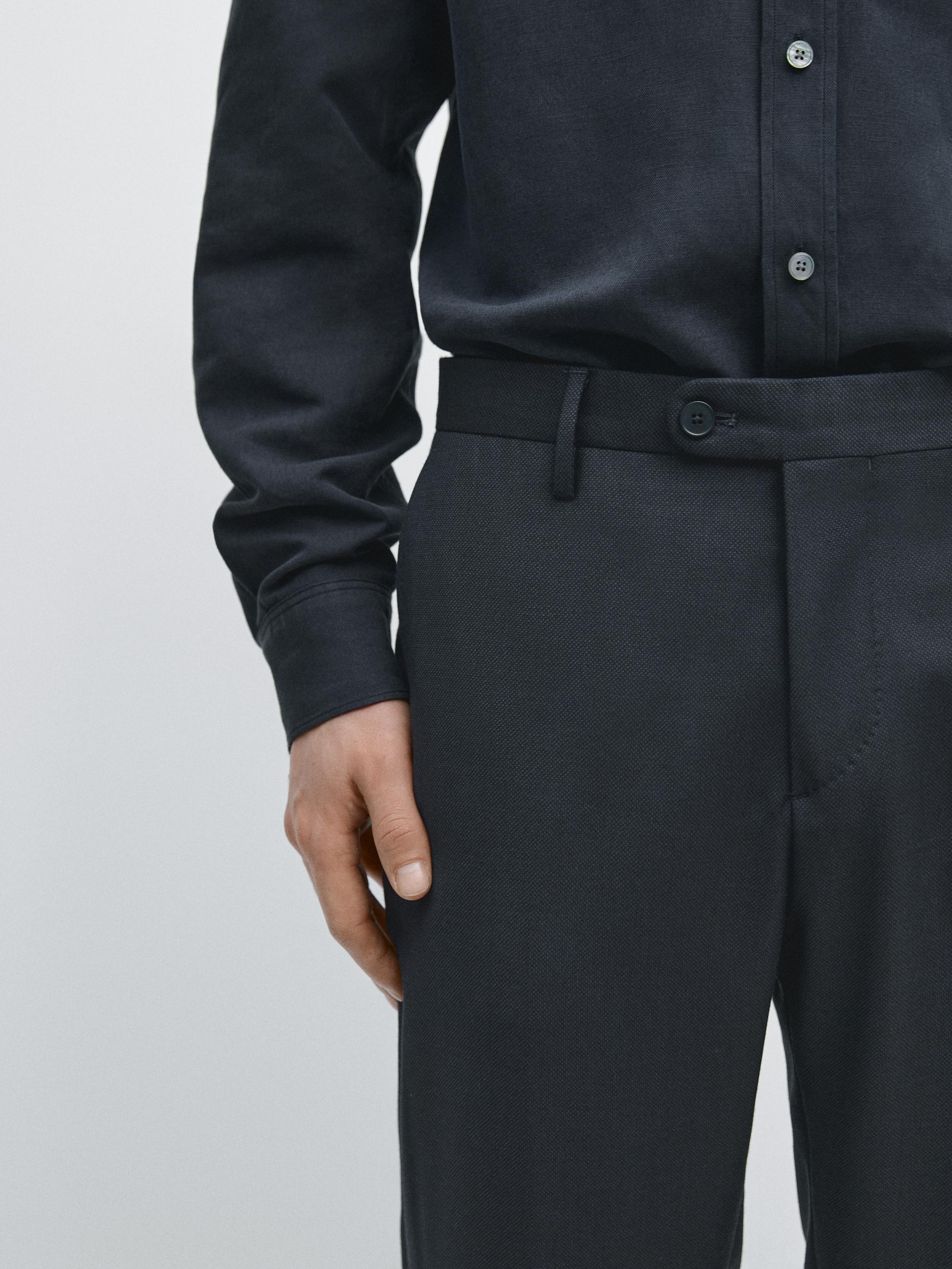 Cool wool micro-textured suit trousers — NAVY BLUE