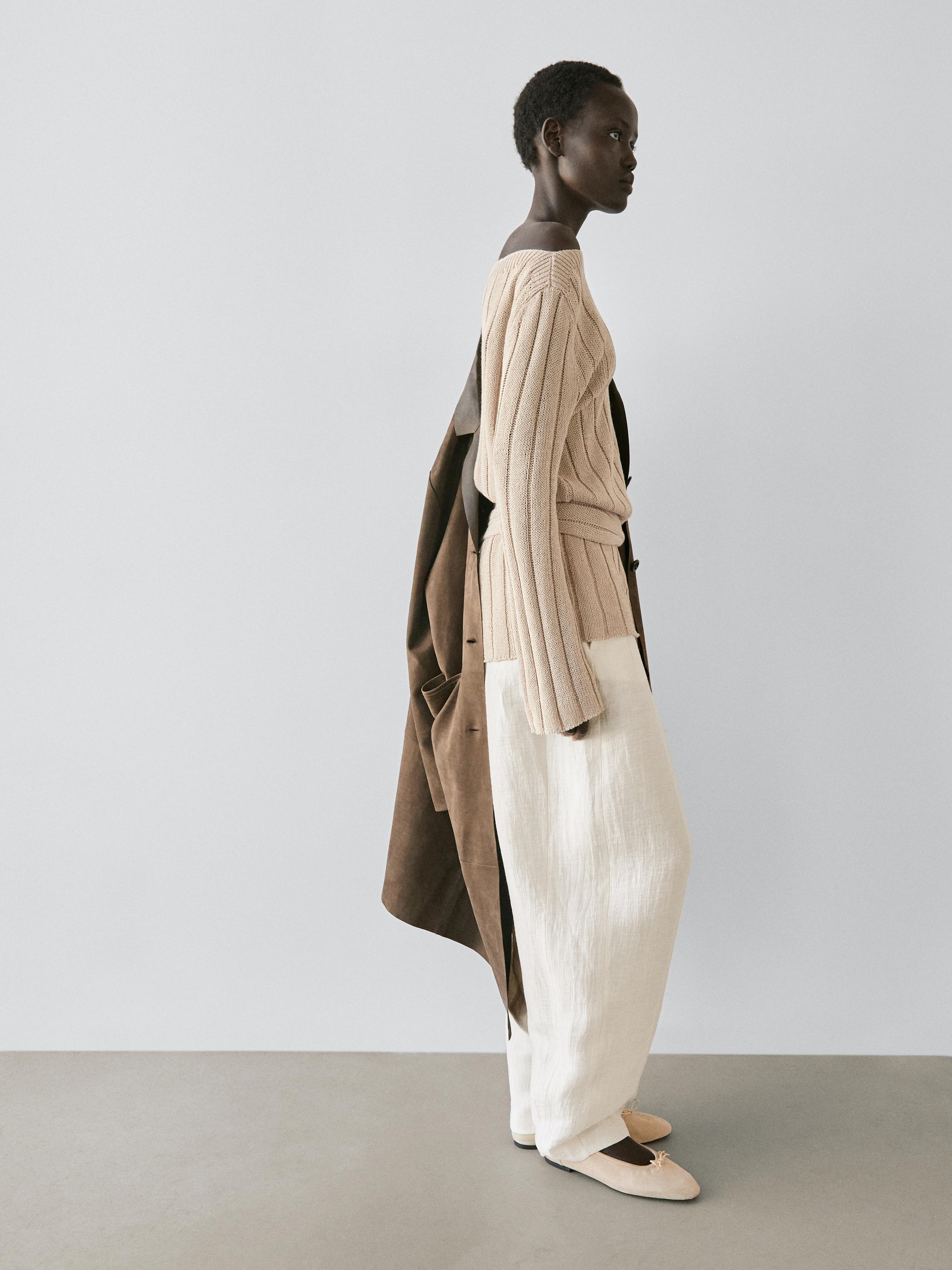 Linen blend sarouel trousers — BEIGE