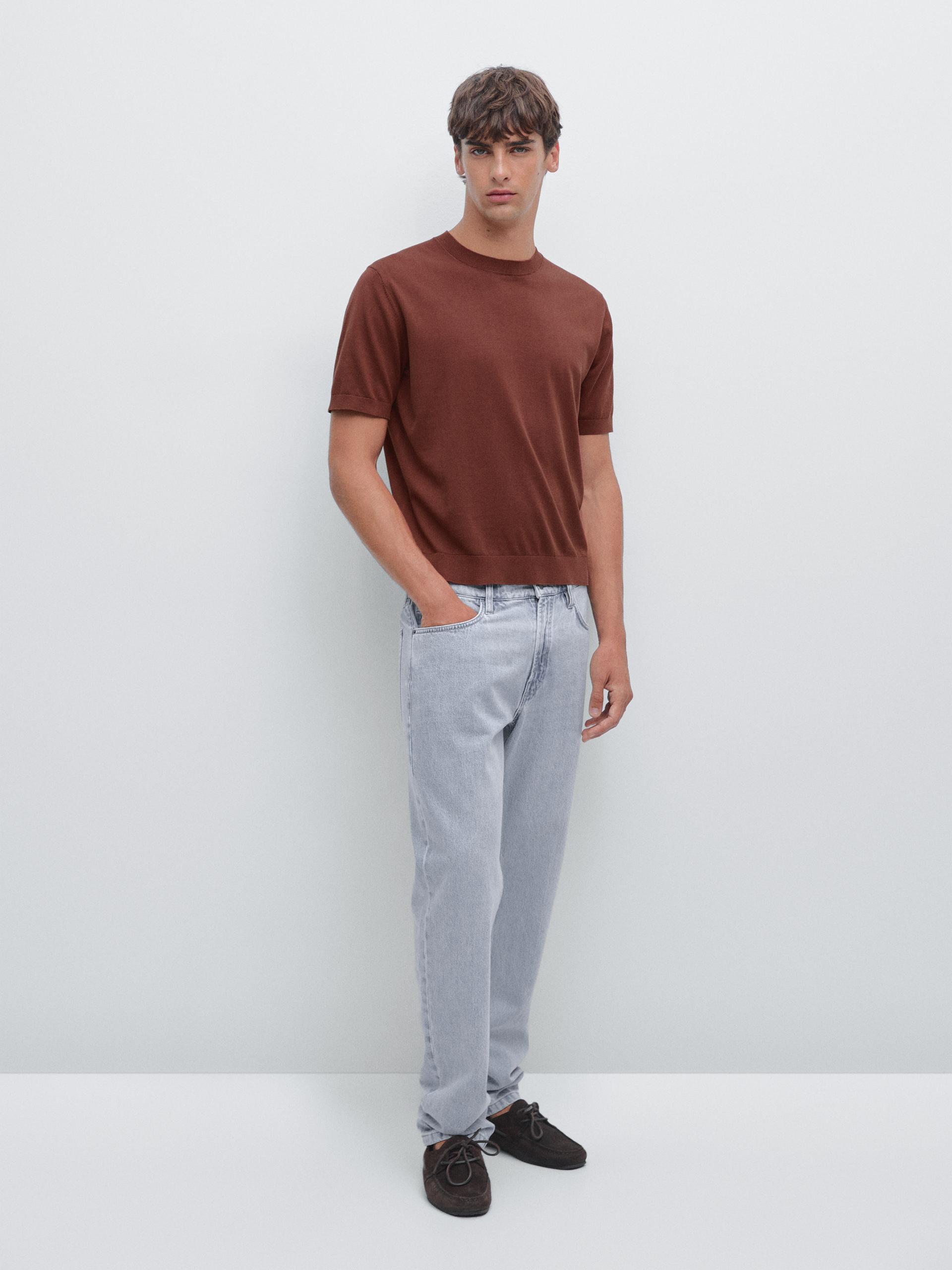 Maglietta In Maglia A Maniche Corte - Granata - S - Massimo Dutti - Maschile