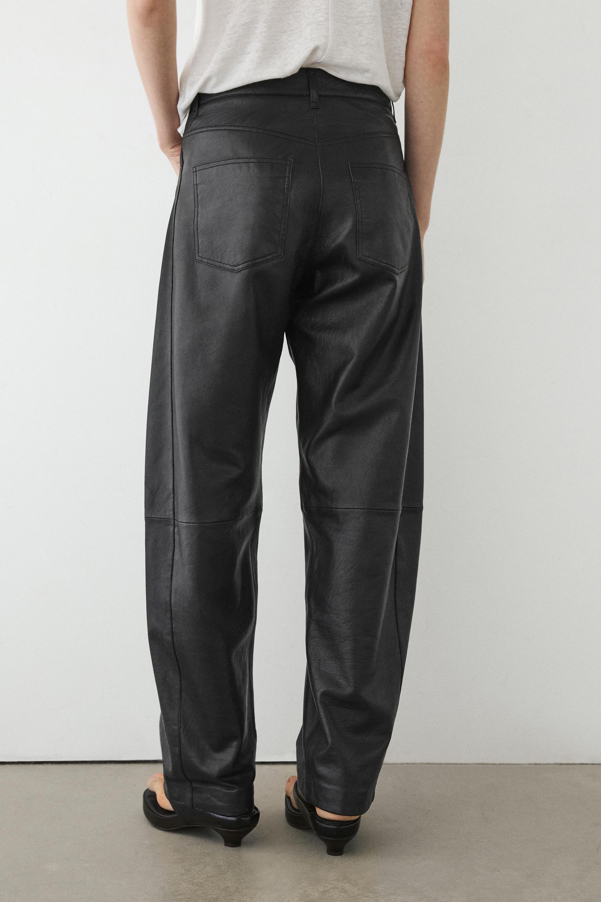 Balloon fit nappa leather trousers — BLACK