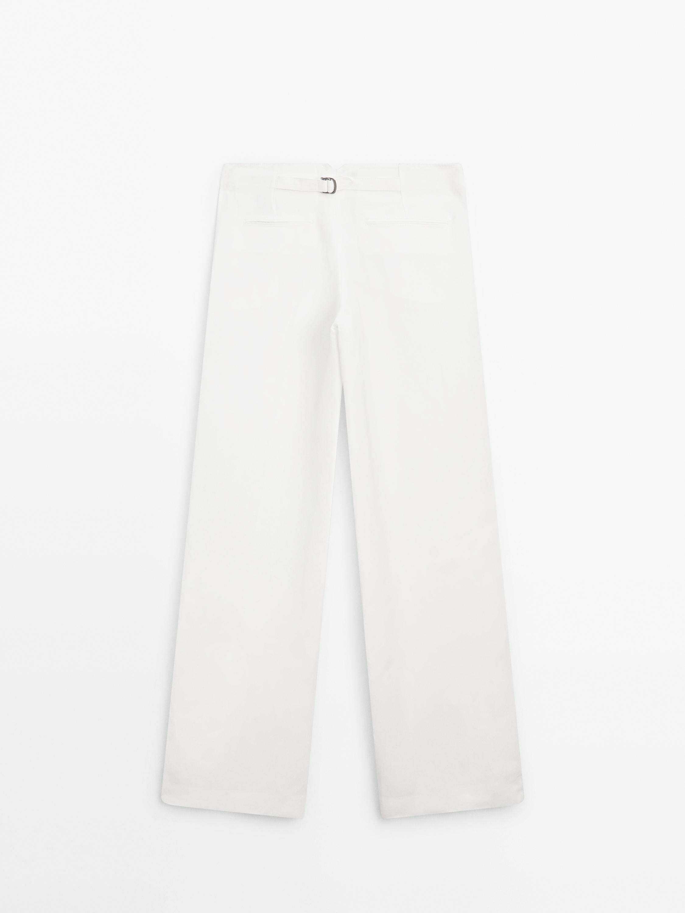 Linen blend trousers with buckle detail