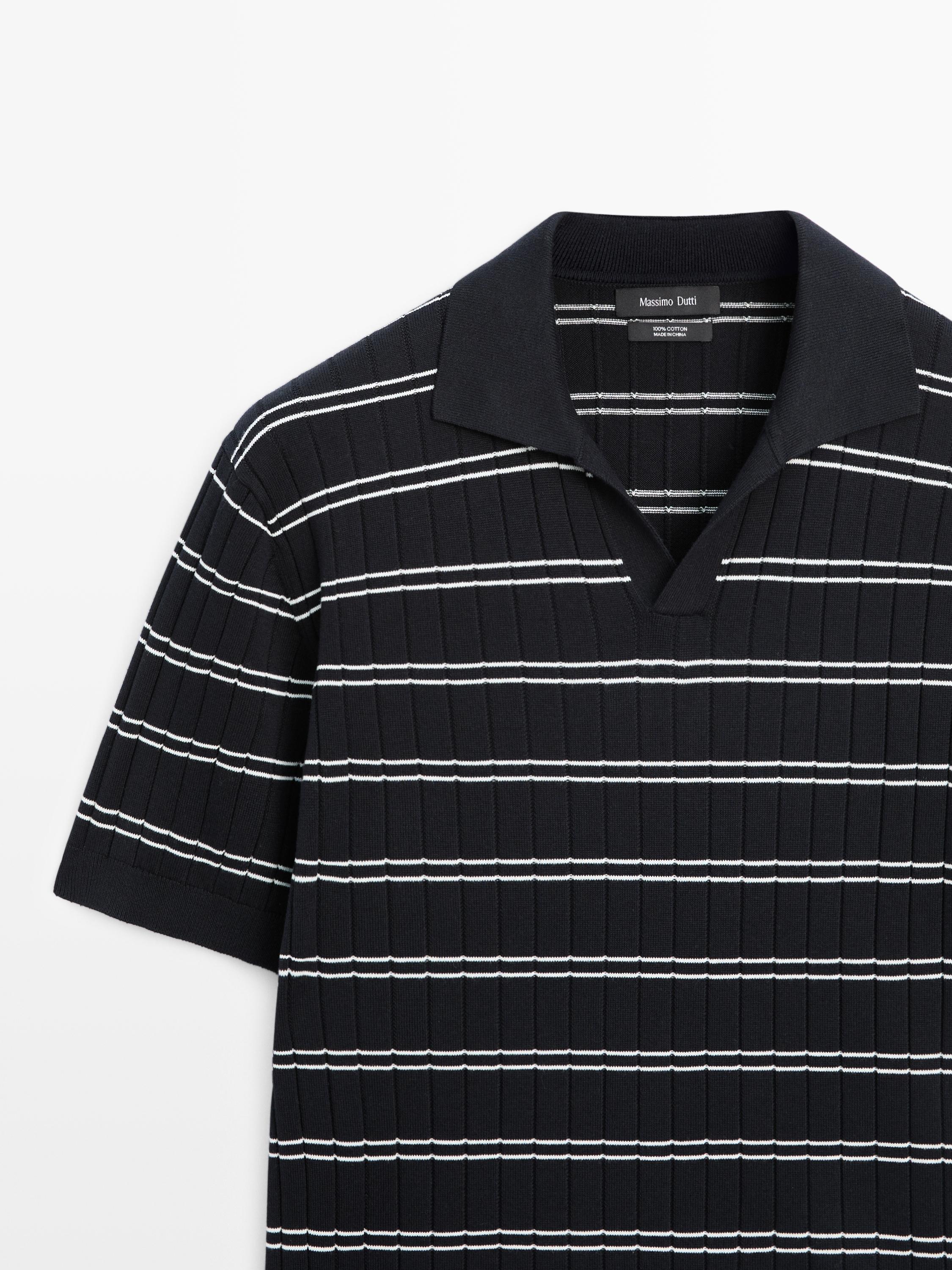 Çizgili pamuklu triko polo yaka t-shirt